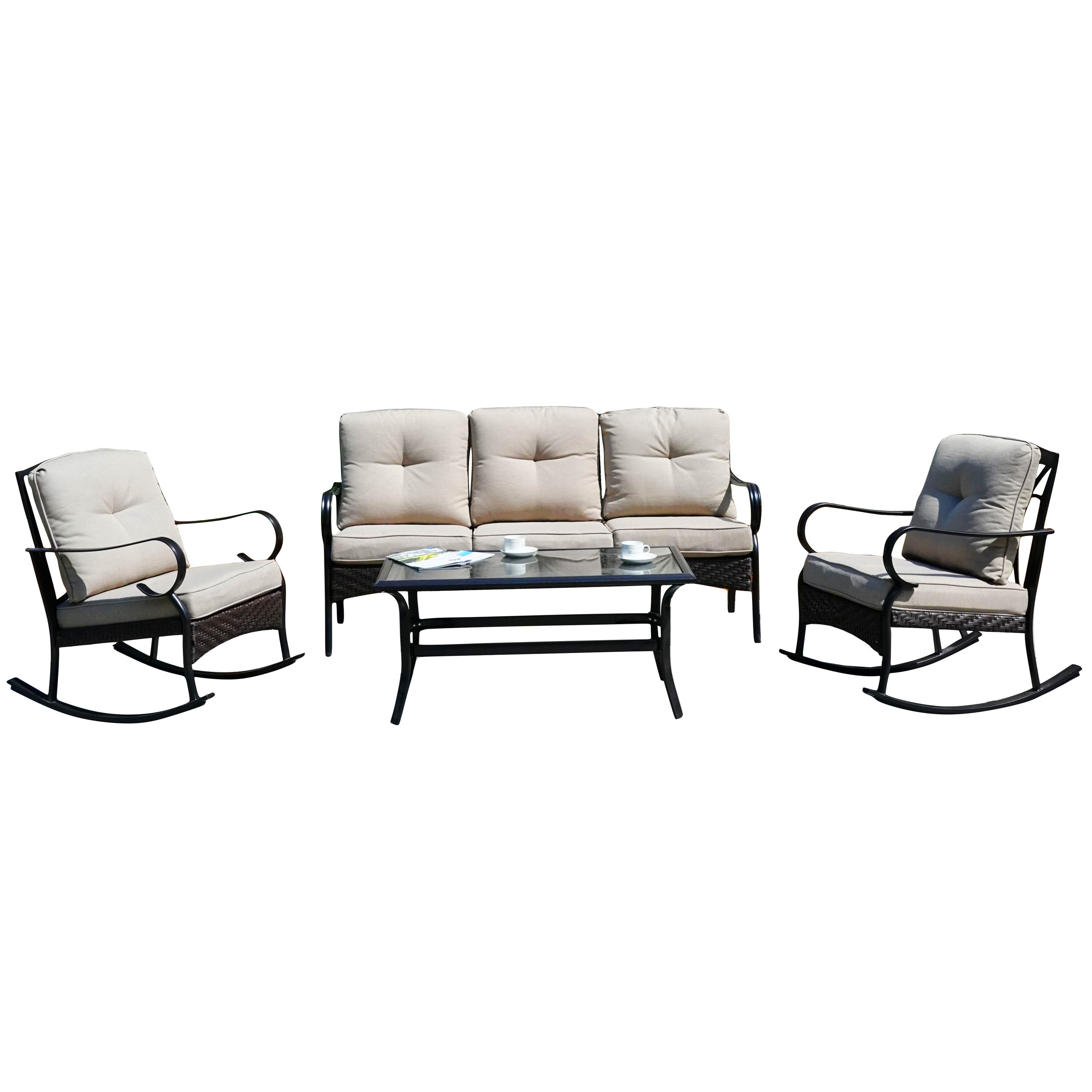 Moda Furnishings MOS-2025 5 -Piece Wicker Patio Sofa Conversation Set with White Cushions