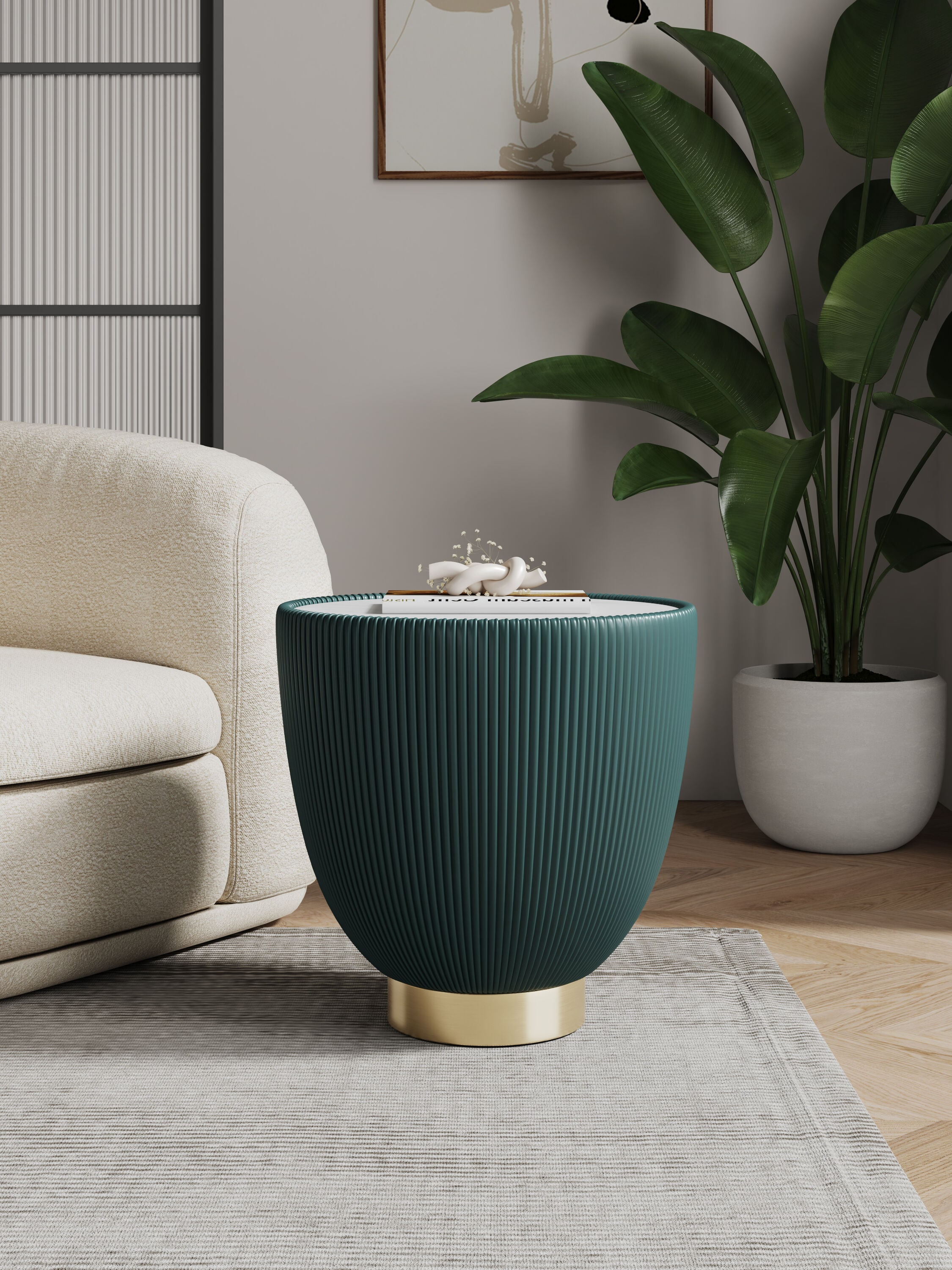 Manhattan Comfort ET005-GR 18.43-in W x 17.72-in H Green Metal Round Modern End Table