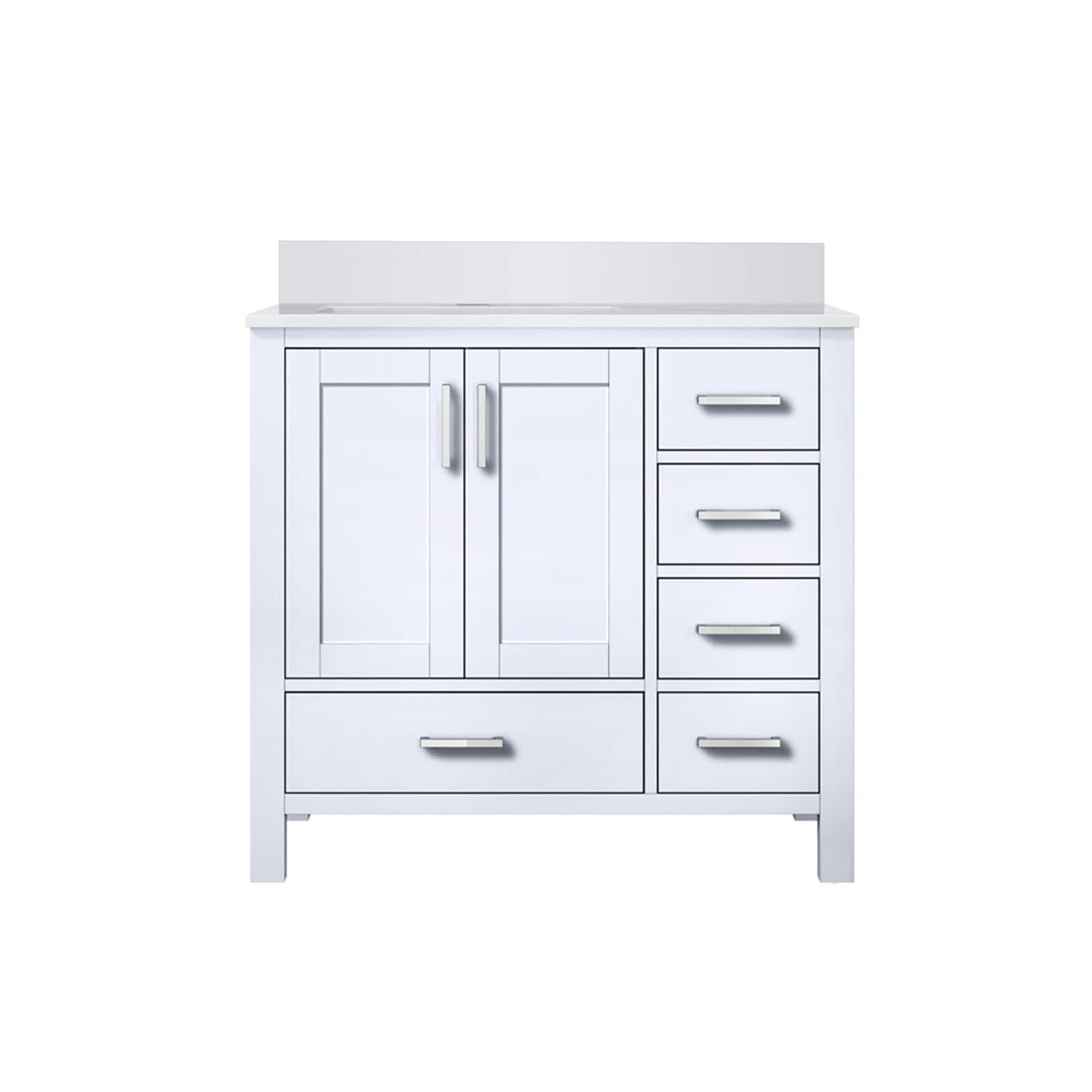 Lexora LVJ36SA300L Jacques 36-in White Undermount Single Sink Bathroom Vanity with White Cultured Marble Top