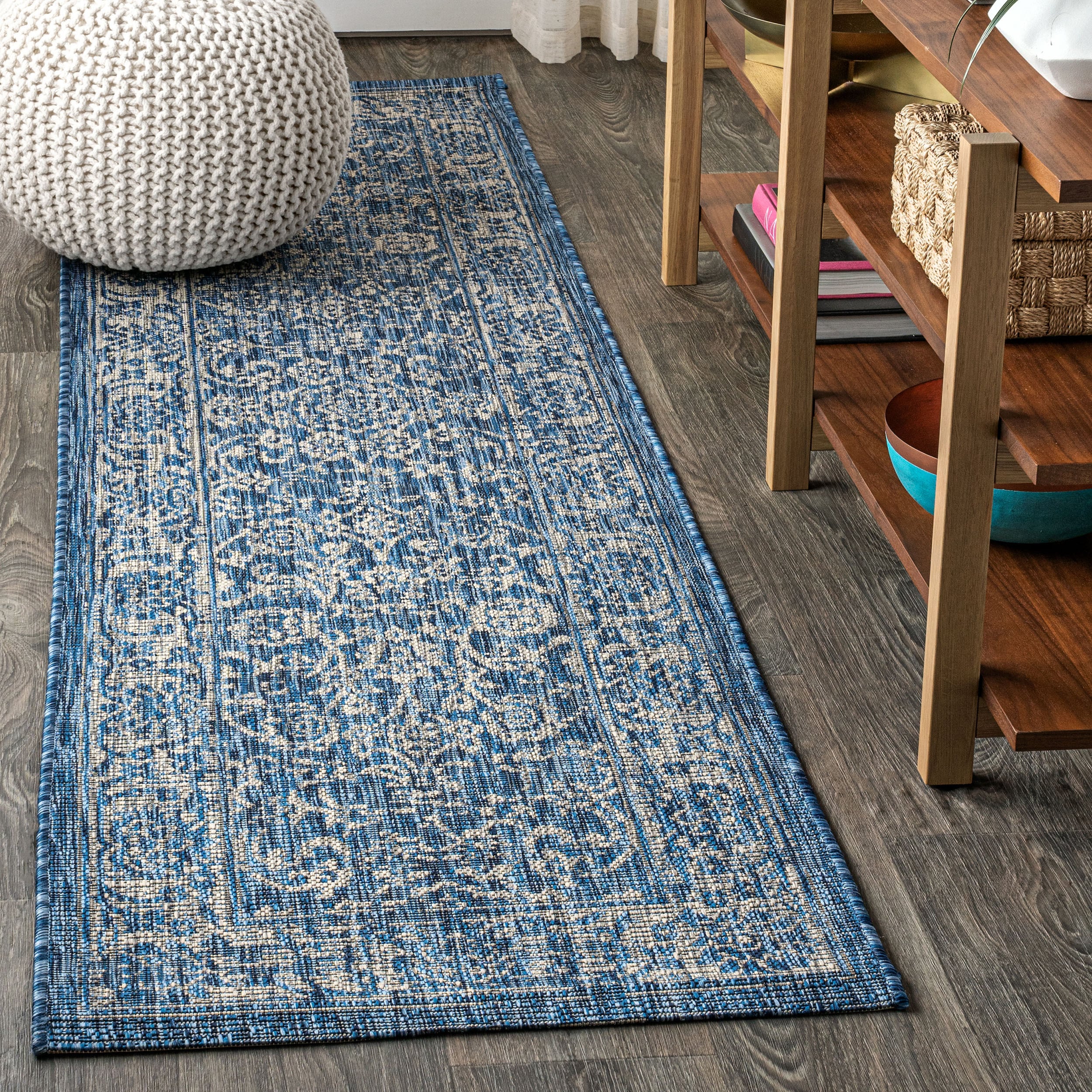 JONATHAN  Y SMB100B-210 SANTA MONICA Tela Bohemian Textured Weave Floral 2 x 10 (ft) Polypropylene Navy/Gray Rectangular Indoor Medallion Bohemian/Eclectic Area rug