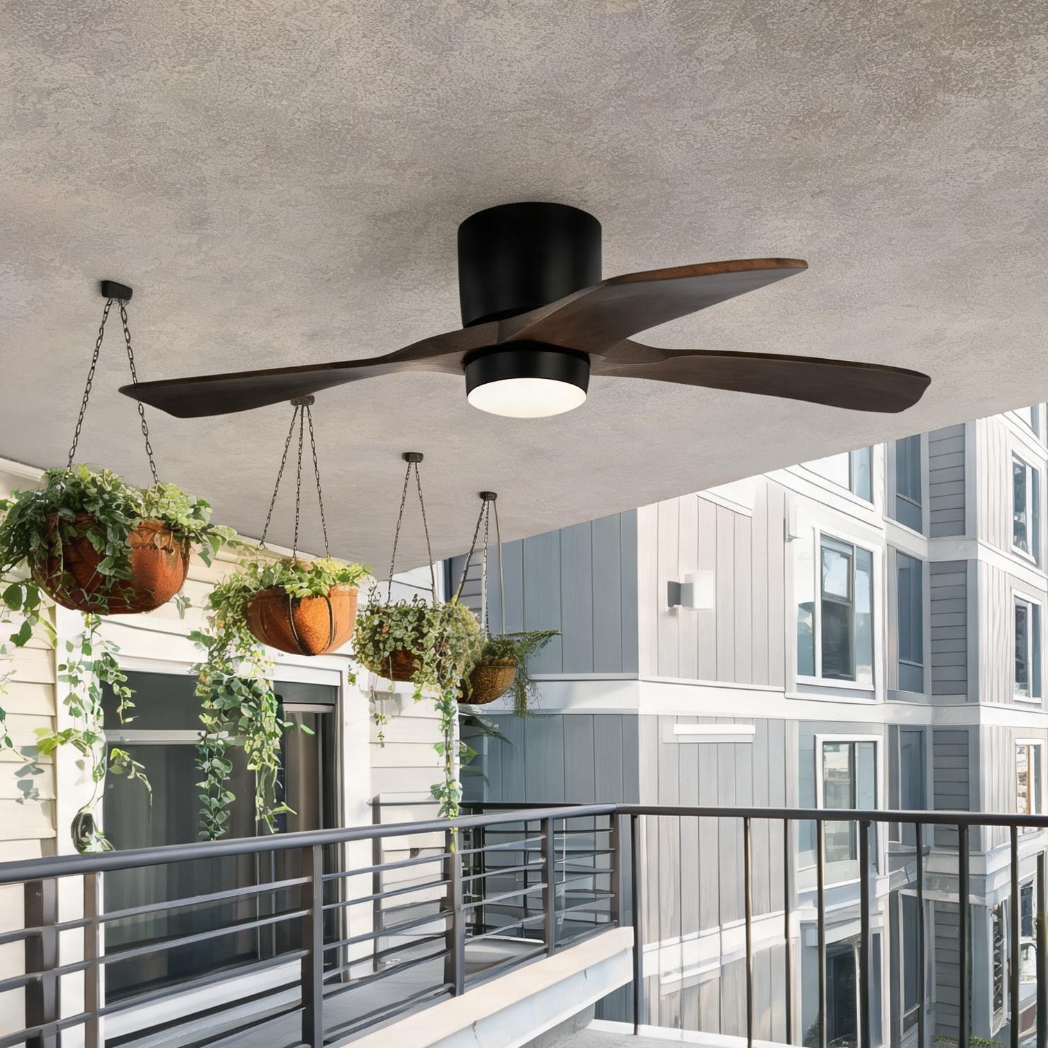 chillscreamni - 52-Inch Flush Mount Ceiling Fan with Solid Wood Blades Integrated Light Remote Co...