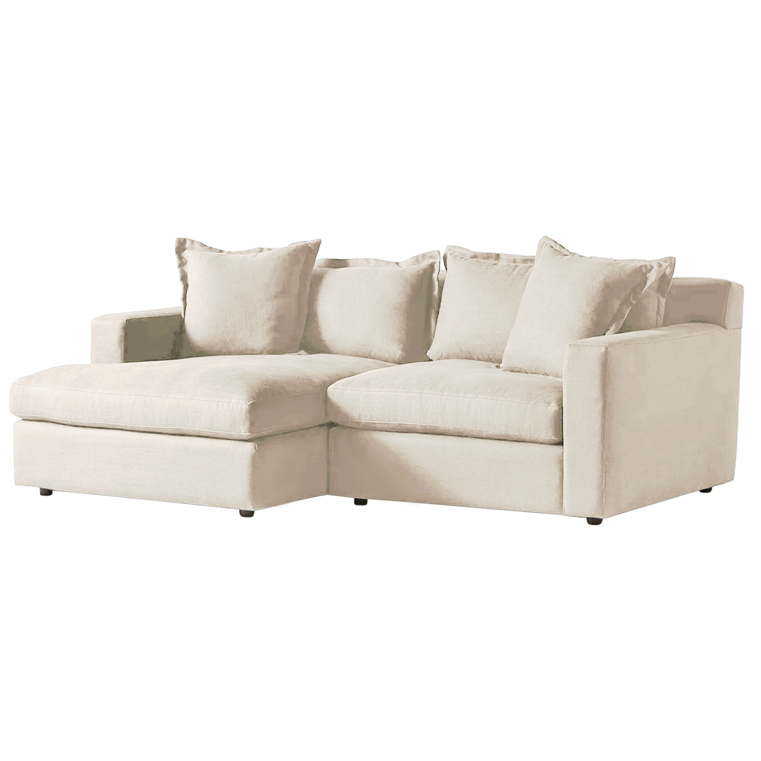 Sectional sofa with chaise in beige, three cushions