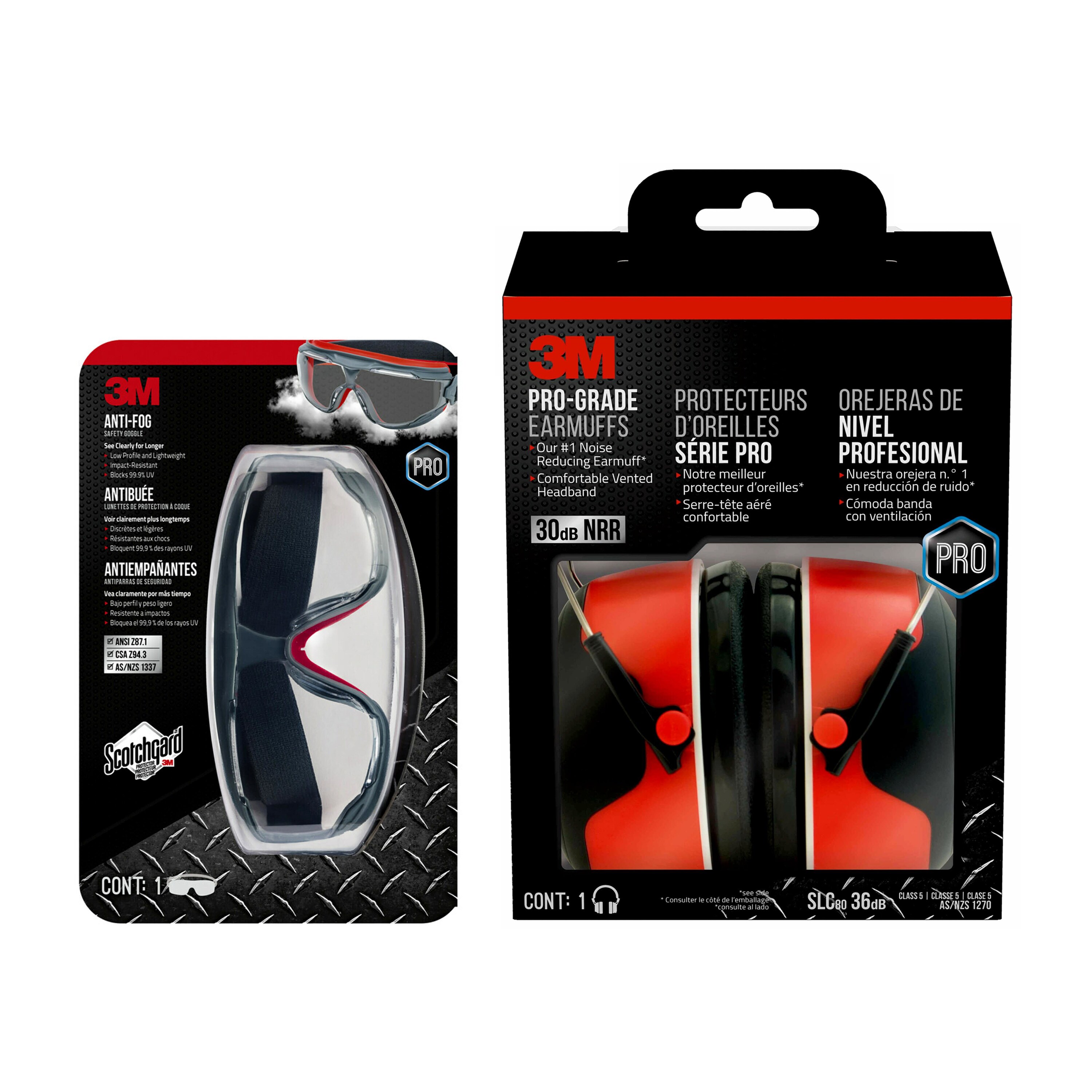 Shop 3M PRO Safety Essentials: Pro Grade Earmuff Hearing Protection +  Scotchgard Anti-Fog Safety Goggles at