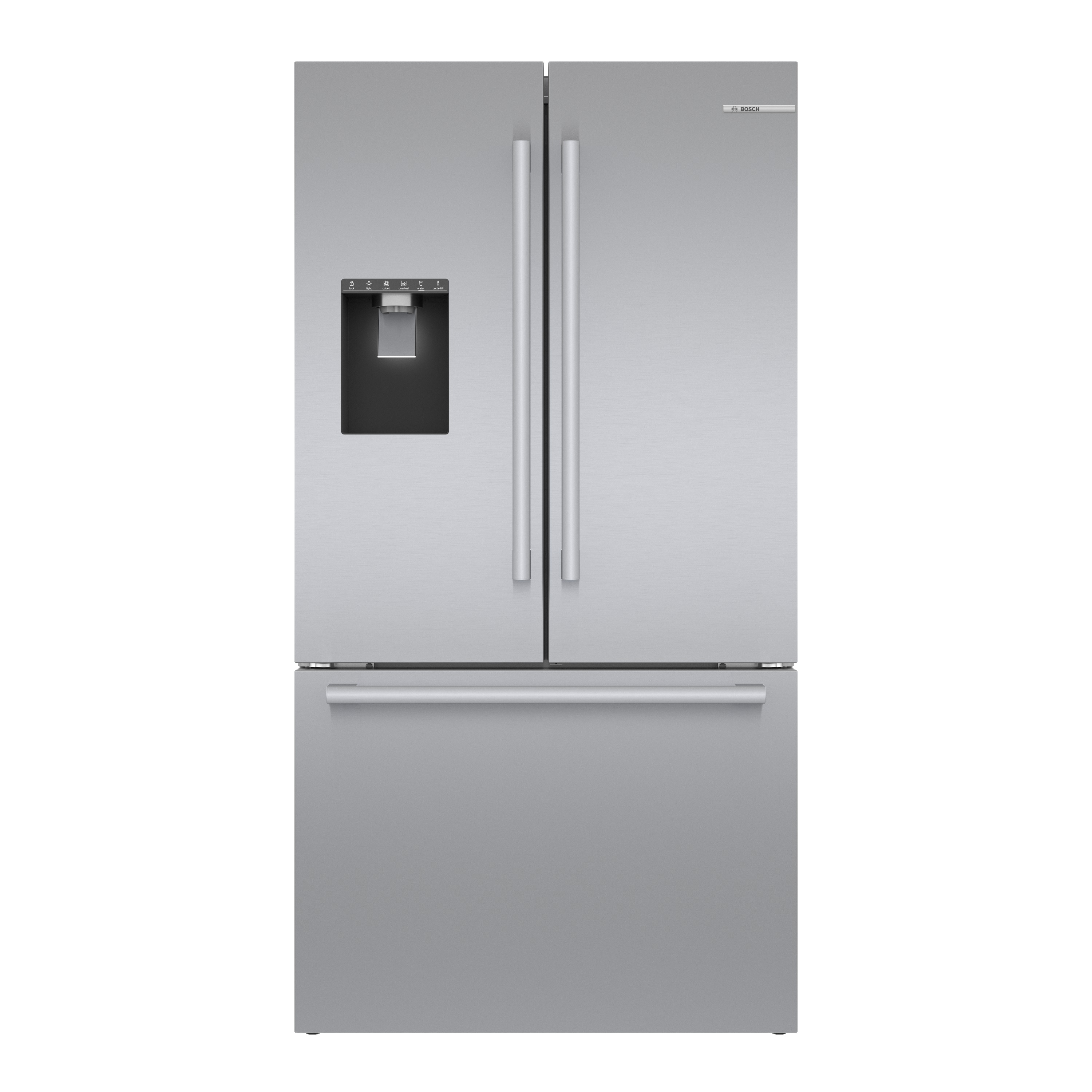 Door Door French ENERGY the Series (Stainless ft at Ice Smart 26-cu STAR 500 department Bosch French Steel) Maker with Refrigerator Refrigerators in