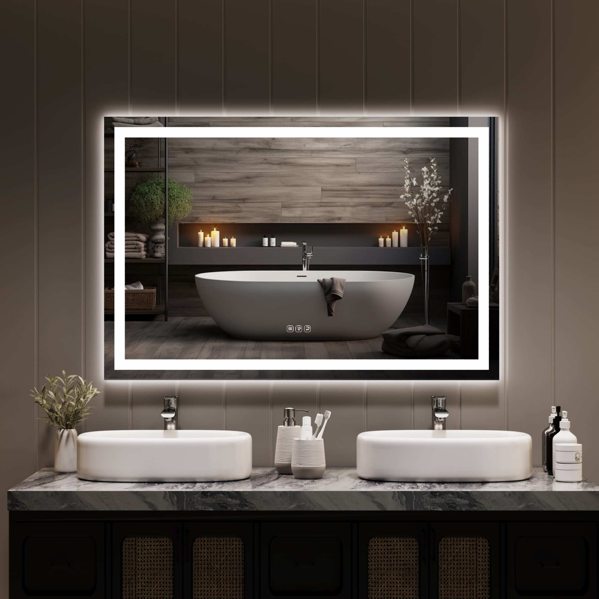 Garvee 45x30 Inch Silver LED Bathroom Mirror Wall Mounted Vanity Mirror with Front and Backlit Stepless Dimmable Color Temperature Shatter-Proof Glass Aluminum Alloy Frame