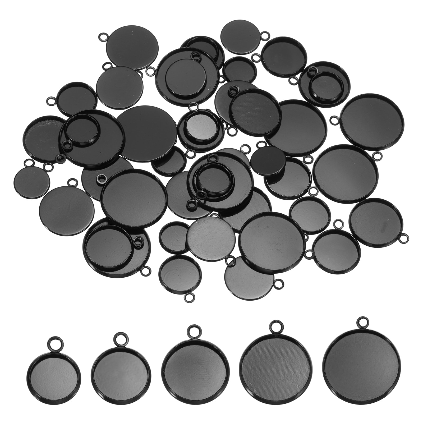 PATIKIL 50pcs Pendant Trays for Jewelry Making 10/12/14/16/20mm Blank Pendants Iron Single-hanging Bezel Settings Flat Base for Necklace Bracelet Charm Black Tone #S26062500UX9454