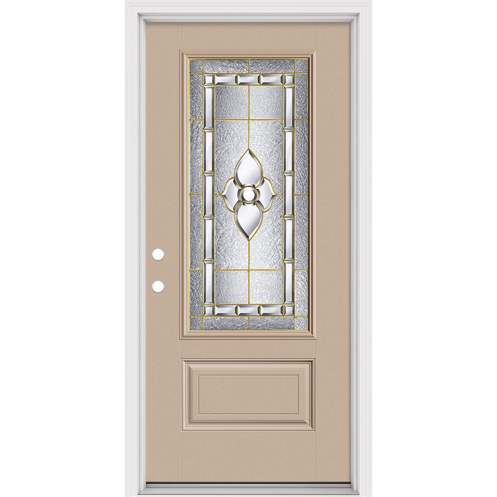 Masonite 631963 Georgian 32-in x 80-in x 4-9/16-in Fiberglass Full lite Left-hand inswing Chocolate Painted Prehung Slab Front Door with Brickmould Solid core