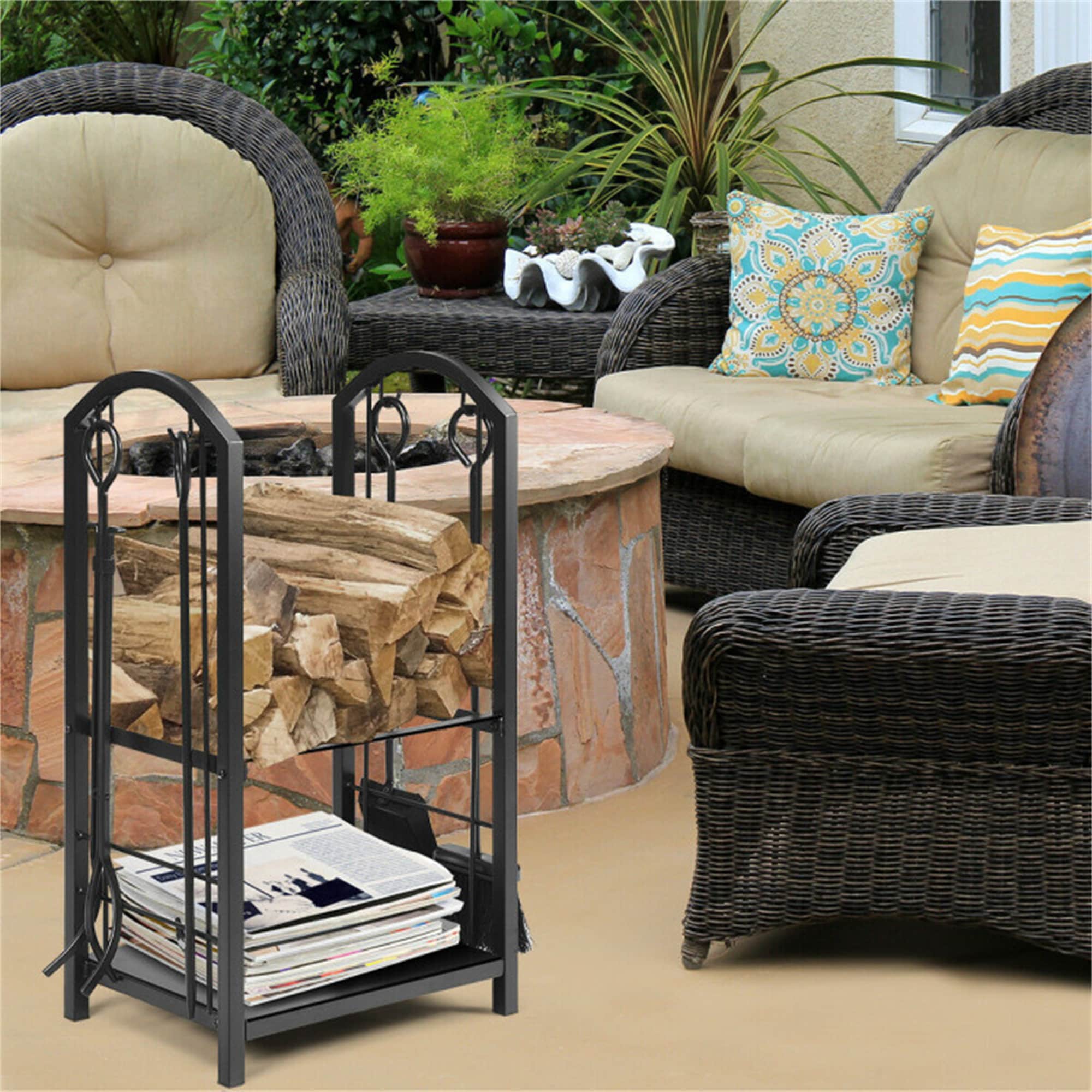 BABOOM BOM-61475DK-CO 29.5-in x 17.5-in x 12-in Wrought iron Log rack