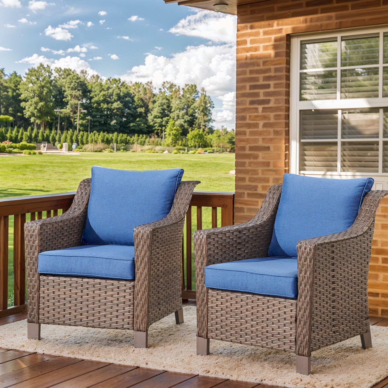 Jeehope PACHAIRS-T Set of 2 Wicker Brown Steel Frame Stationary ...