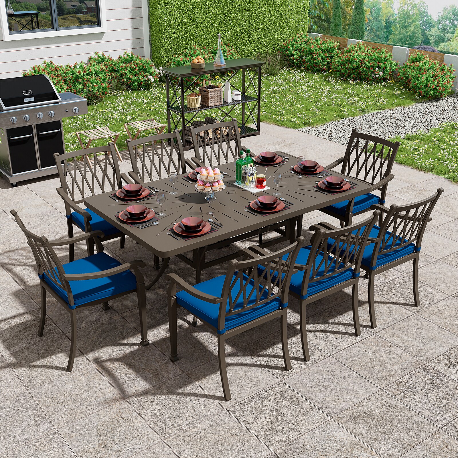 Mondawe Aluminum 9 Patio Dining Set Aluminum Rectangle Table With 8 