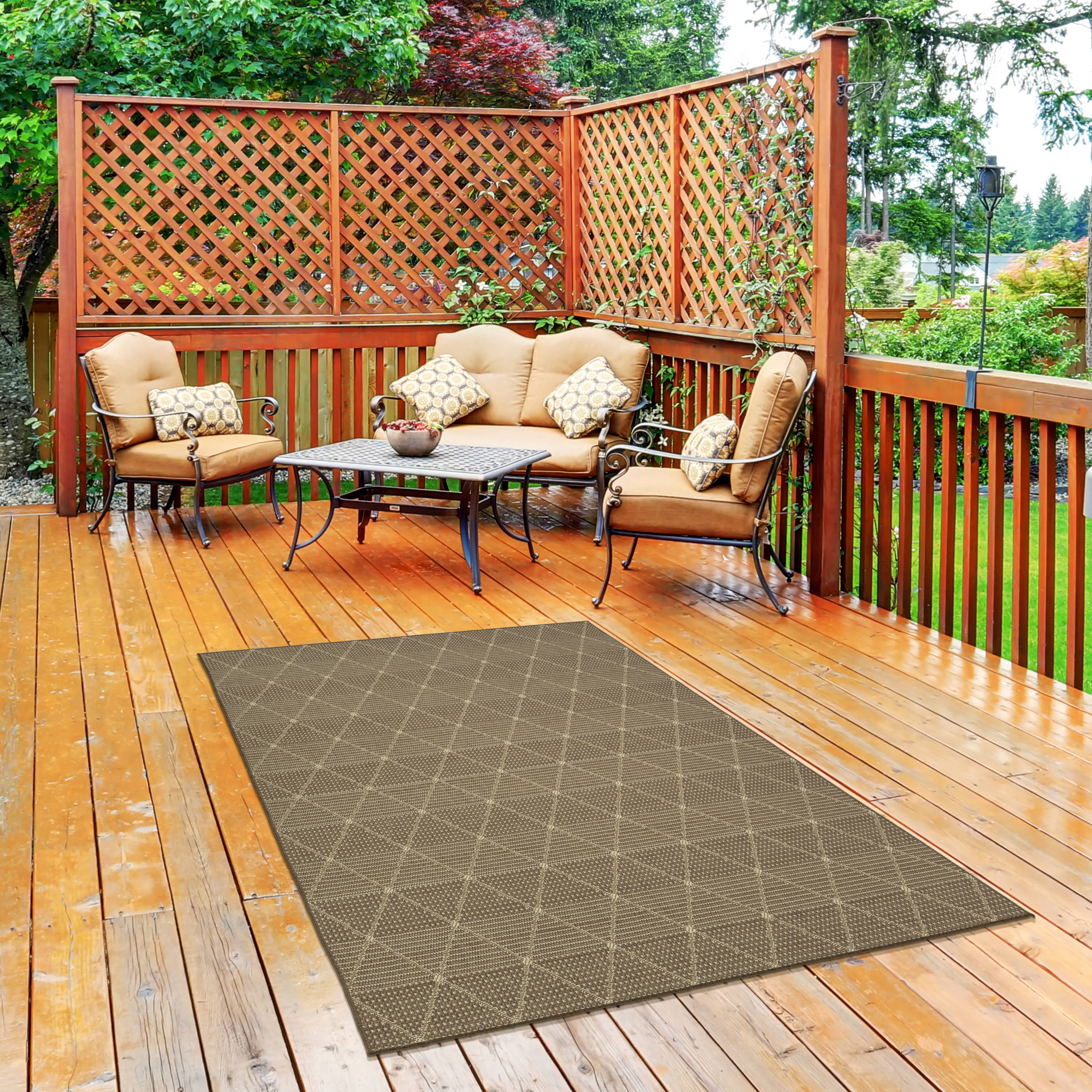 Ottomanson LND8818-5X7 Landscape 5 x 7 (ft) Flatweave Polypropylene Dark Brown Trellis Rectangular Indoor/Outdoor Trellis Area rug