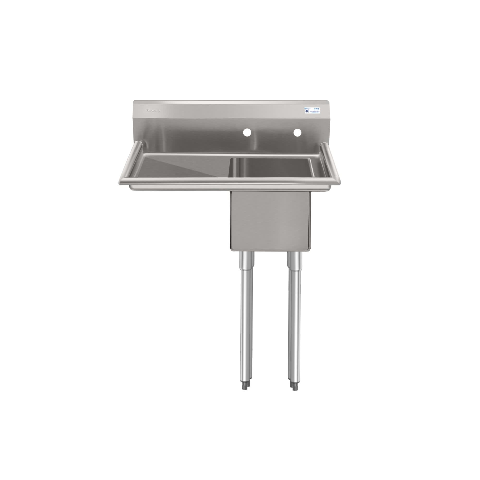 KoolMore 31 in. One Compartment Stainless Steel Commercial Sink with Drainboard Bowl Size 12 x 16 x 10 in.