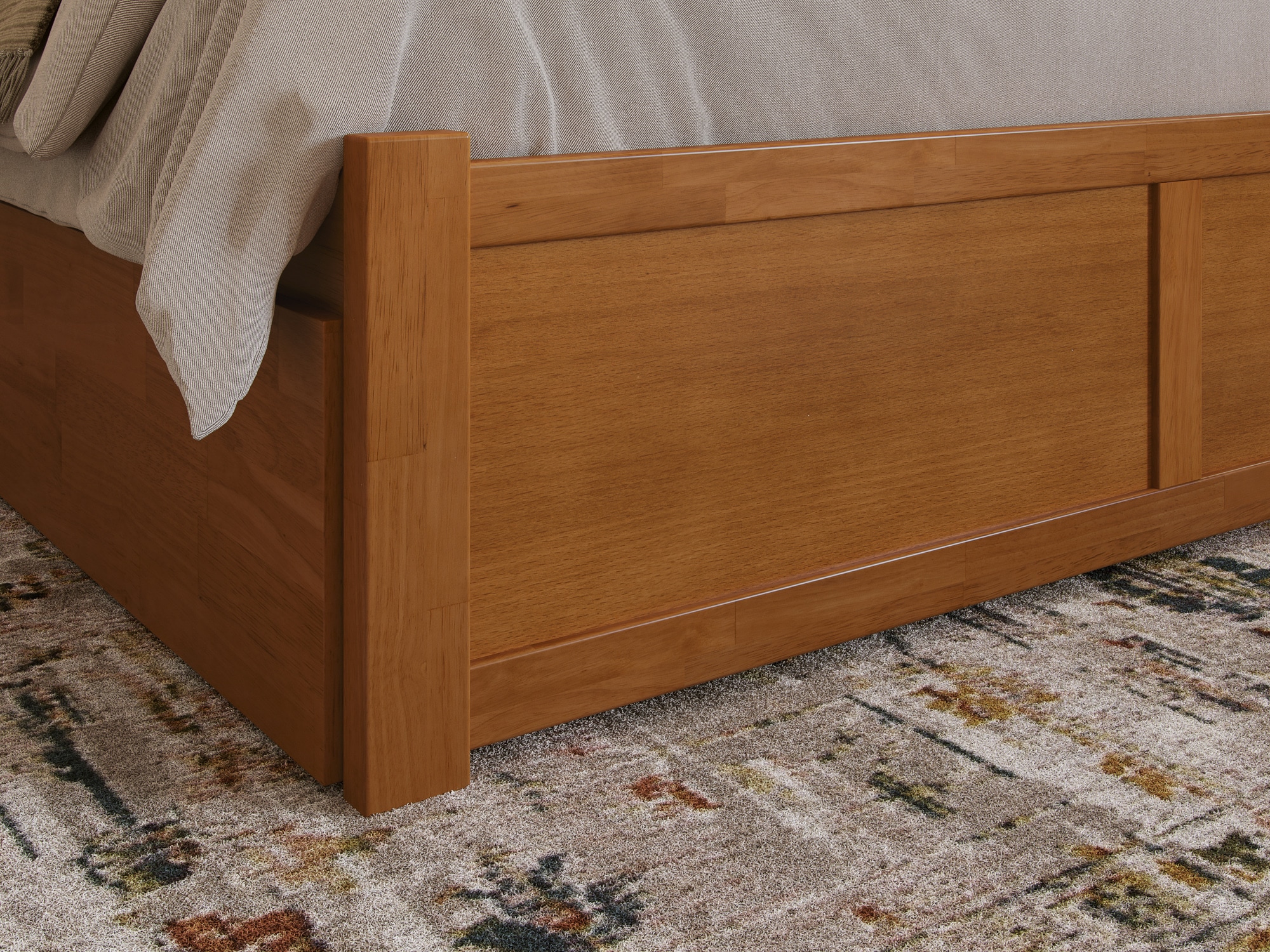 Light Toffee Queen Wood Platform Bed with Slatted Headboard
