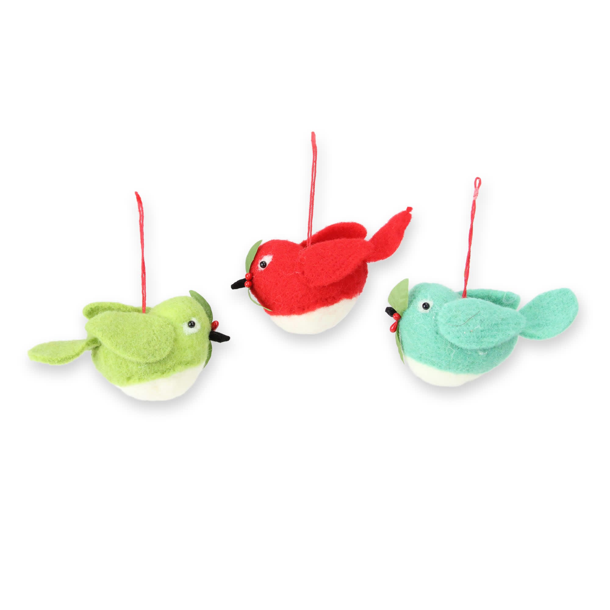 RAZ Imports 3ct Vibrantly Colored Birds with Holly Berries Christmas Ornaments 5 inch