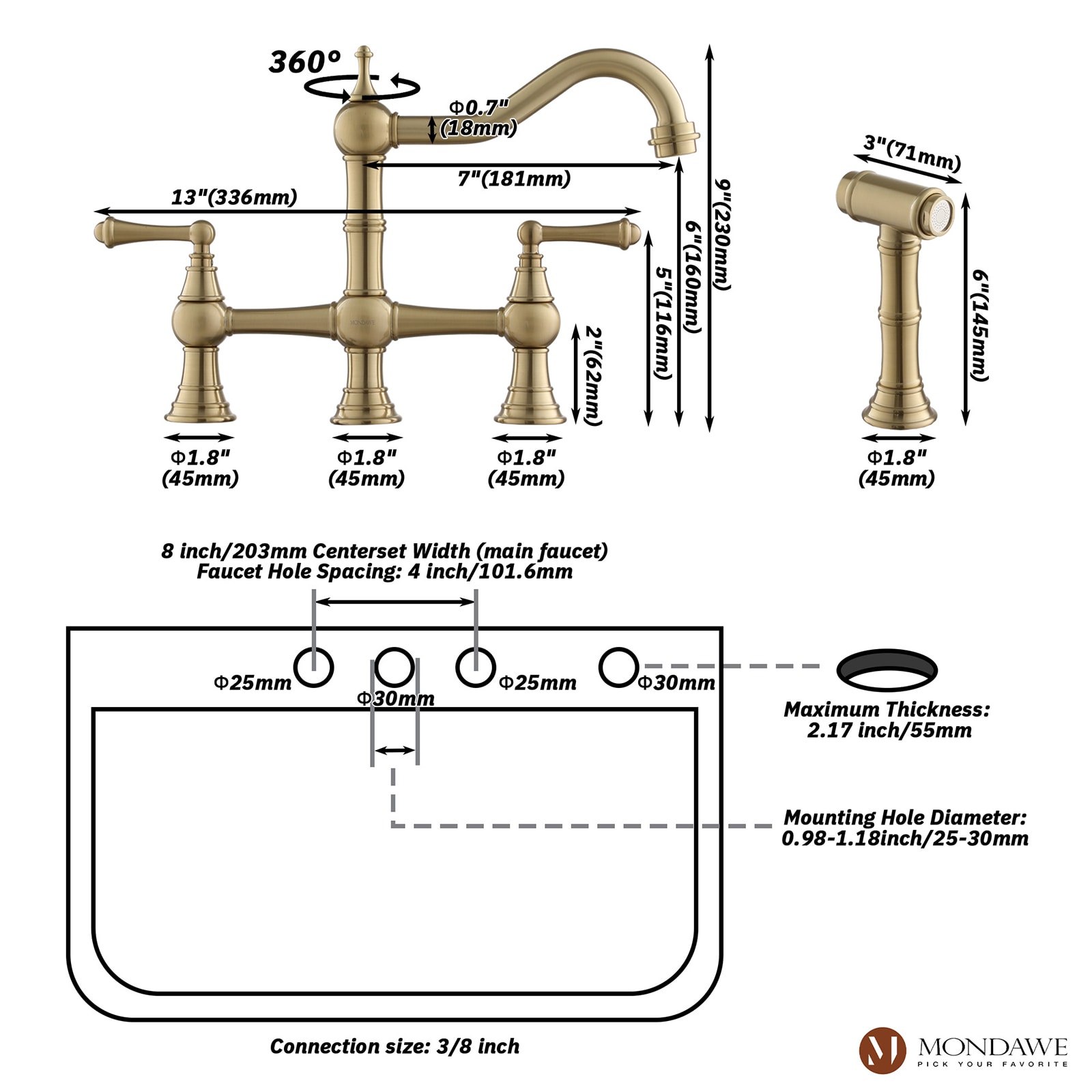 Mondawe MO1695DT-GD Kitchen-Faucets - View #8