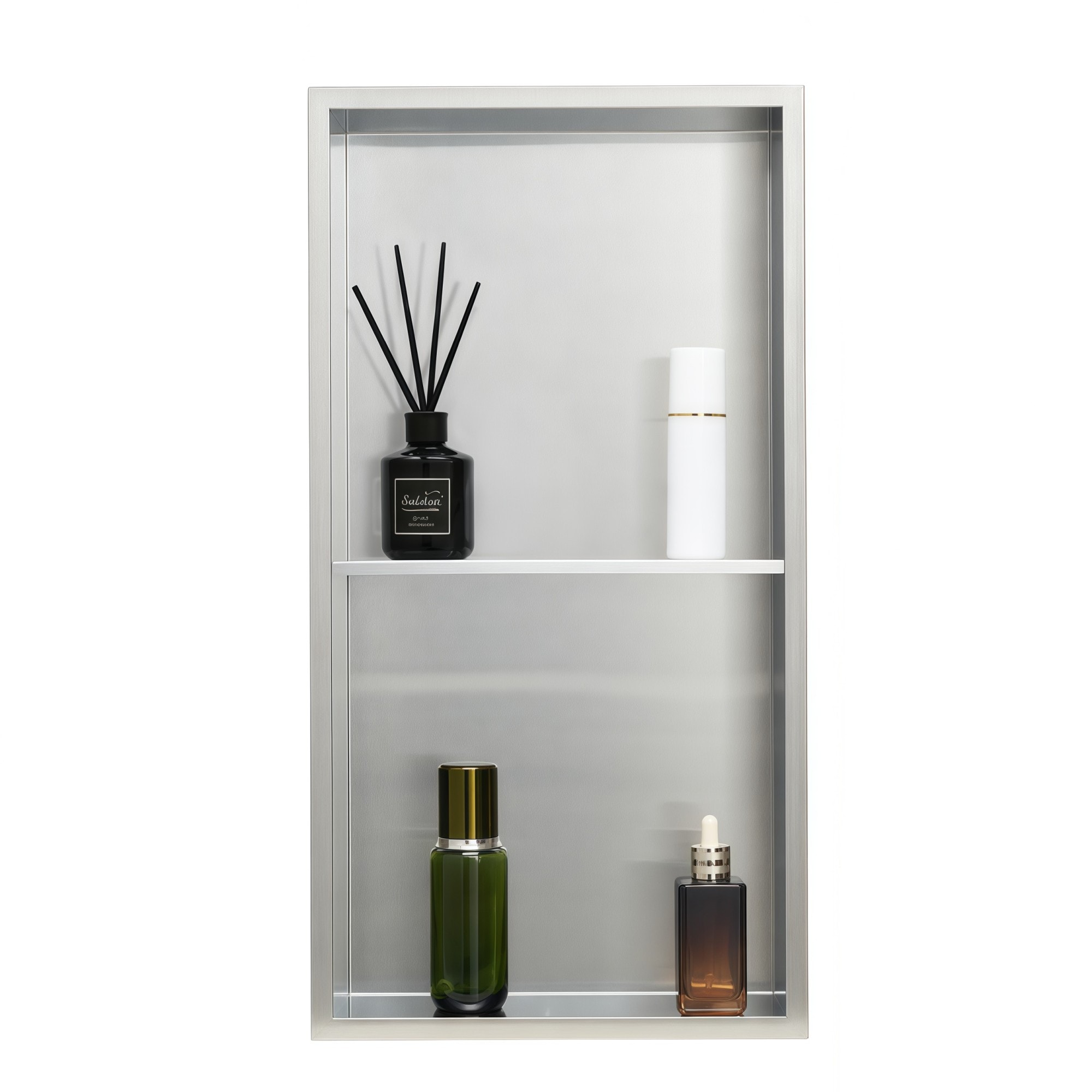 Numhew - 25in W 13in H 4in D 2-Layer Silver Recessed Shower Niche with Divider