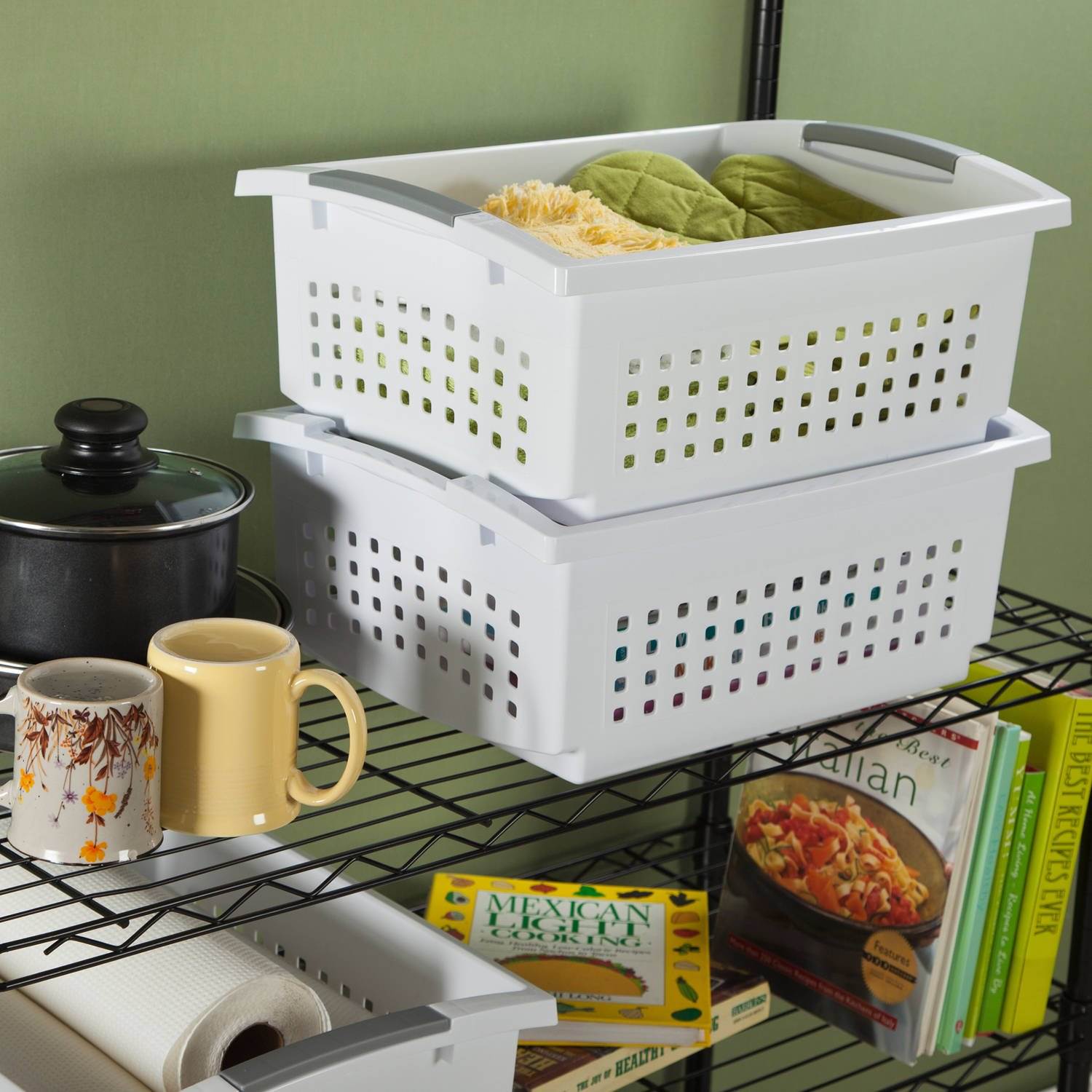 Sterilite Medium Size Plastic Stackable Storage Organizer Basket Bin For  Home Countertops, Kitchen Cabinets, Pantries, Home Offices, White (10 Pack)  : Target