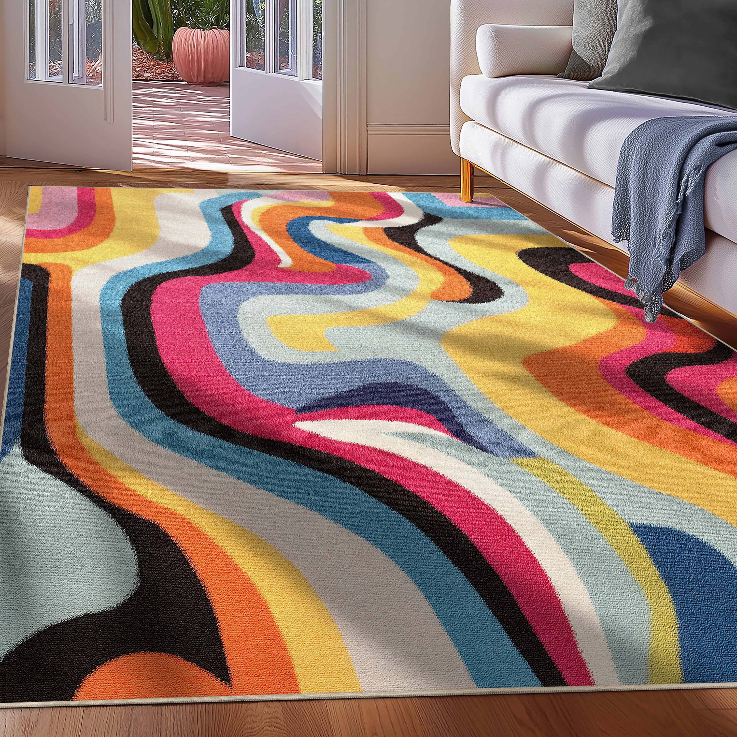 Well Woven W-AID-09A-5 Apollo 5 x 7 (ft) Polyester Multi Rectangular Indoor Abstract Mid-Century Modern Area rug