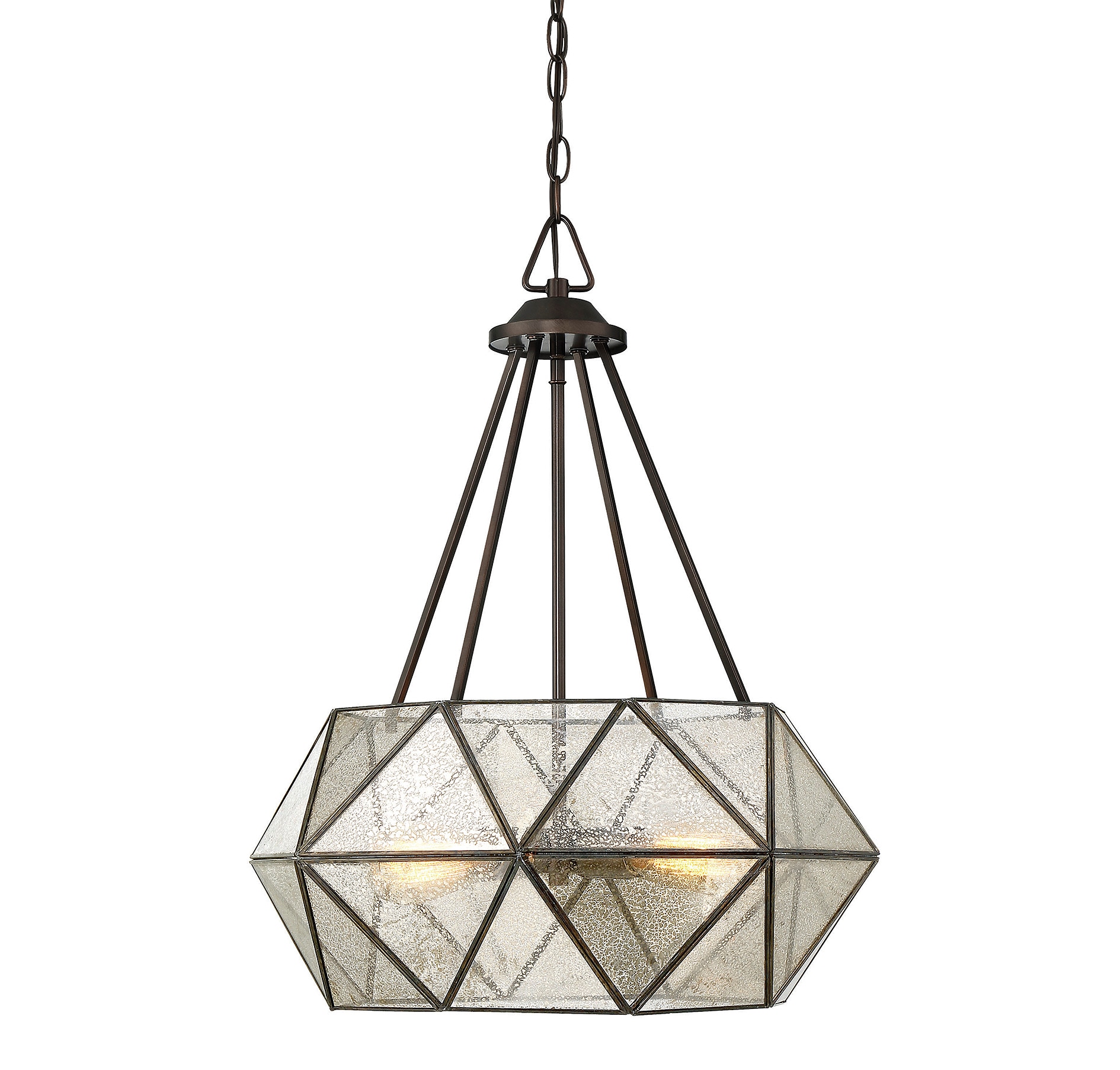 Tartan Geometric 20" Mercury Glass Pendant in Oiled Burnished Bronze