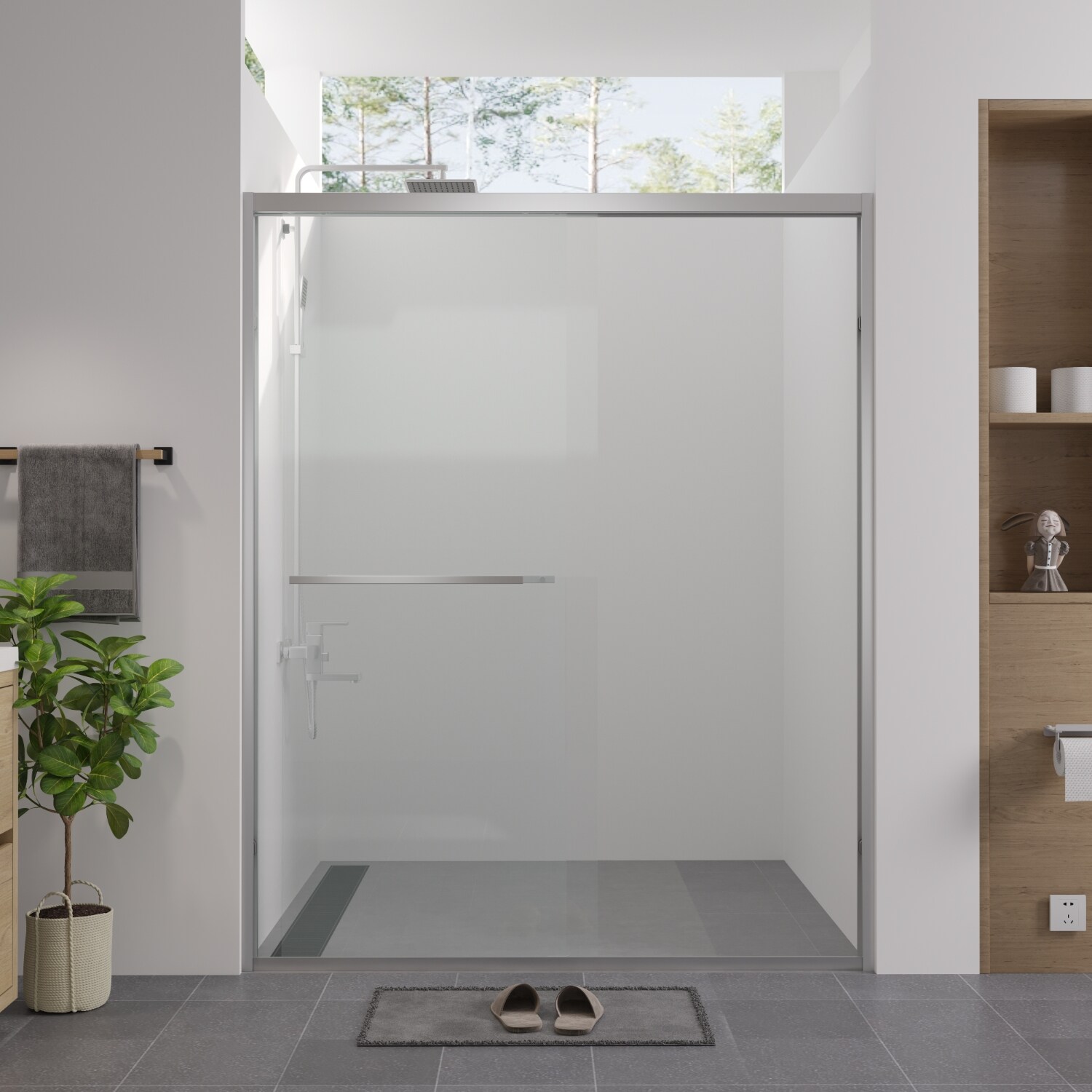 Wooakway 56-60-inx74-in Aluminum Frame Double Sliding Shower