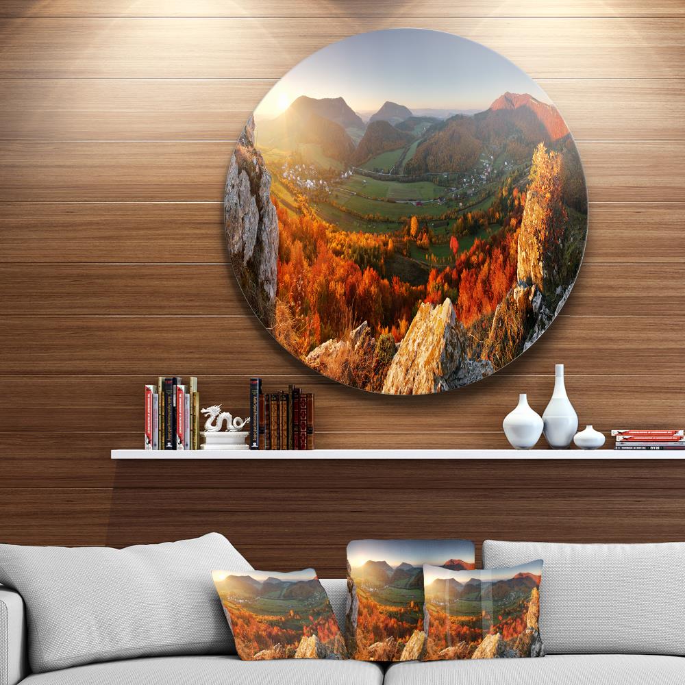 Designart Autumn Mountains Panorama' Disc Photography Circle Metal Wall ...