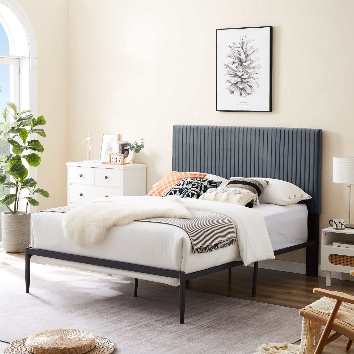 JASMODER W130254261 Gray Queen Composite Platform Bed