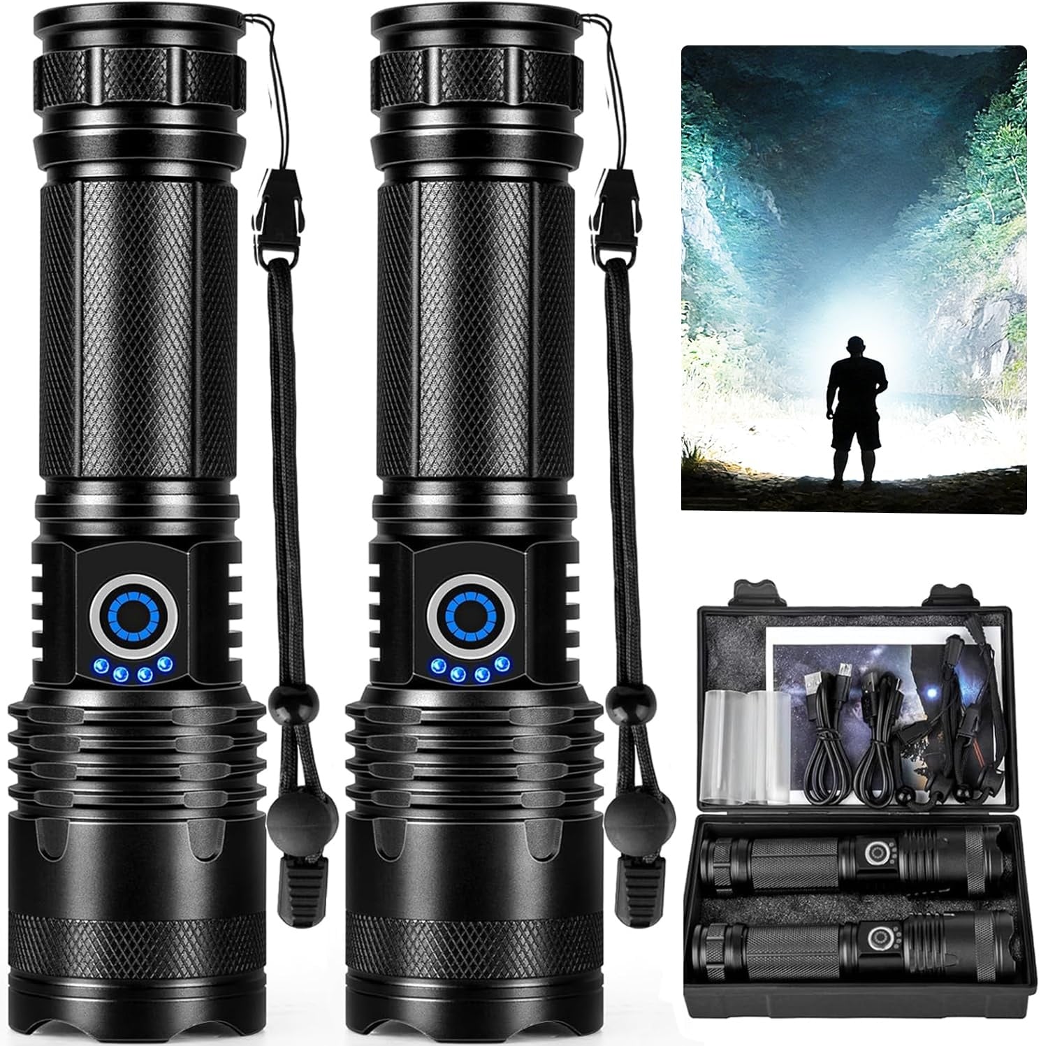 Justincity Rechargeable LED Flashlights 99000 Lumens 5 Modes Zoomable IPX6 Waterproof High Power Handheld Flashlight for Camping Emergency 2 Pack #LJT0502L60