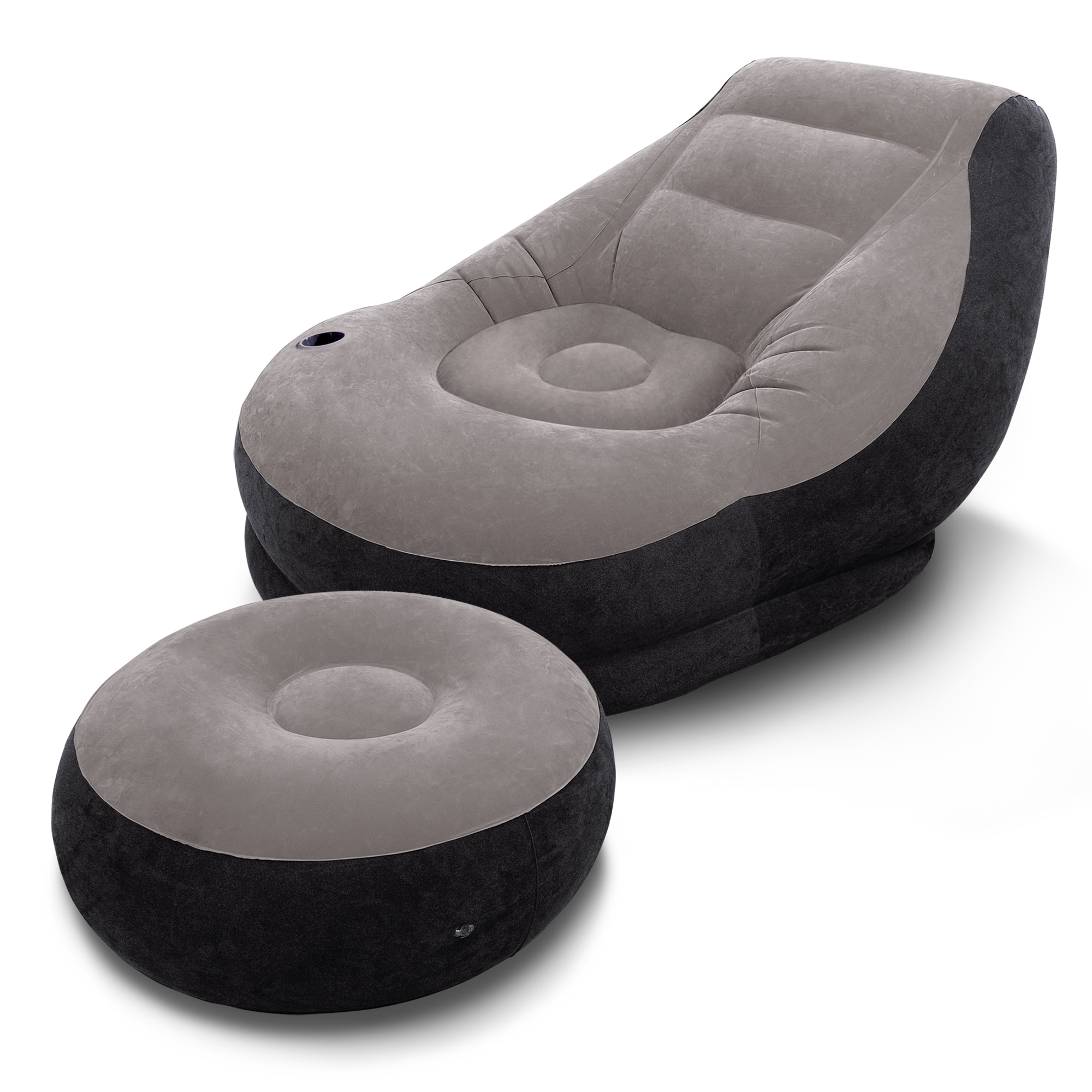 Intex 34566 68564E Inflatable Ultra Lounge Chair With Cup Holder And Ottoman Set  Gray