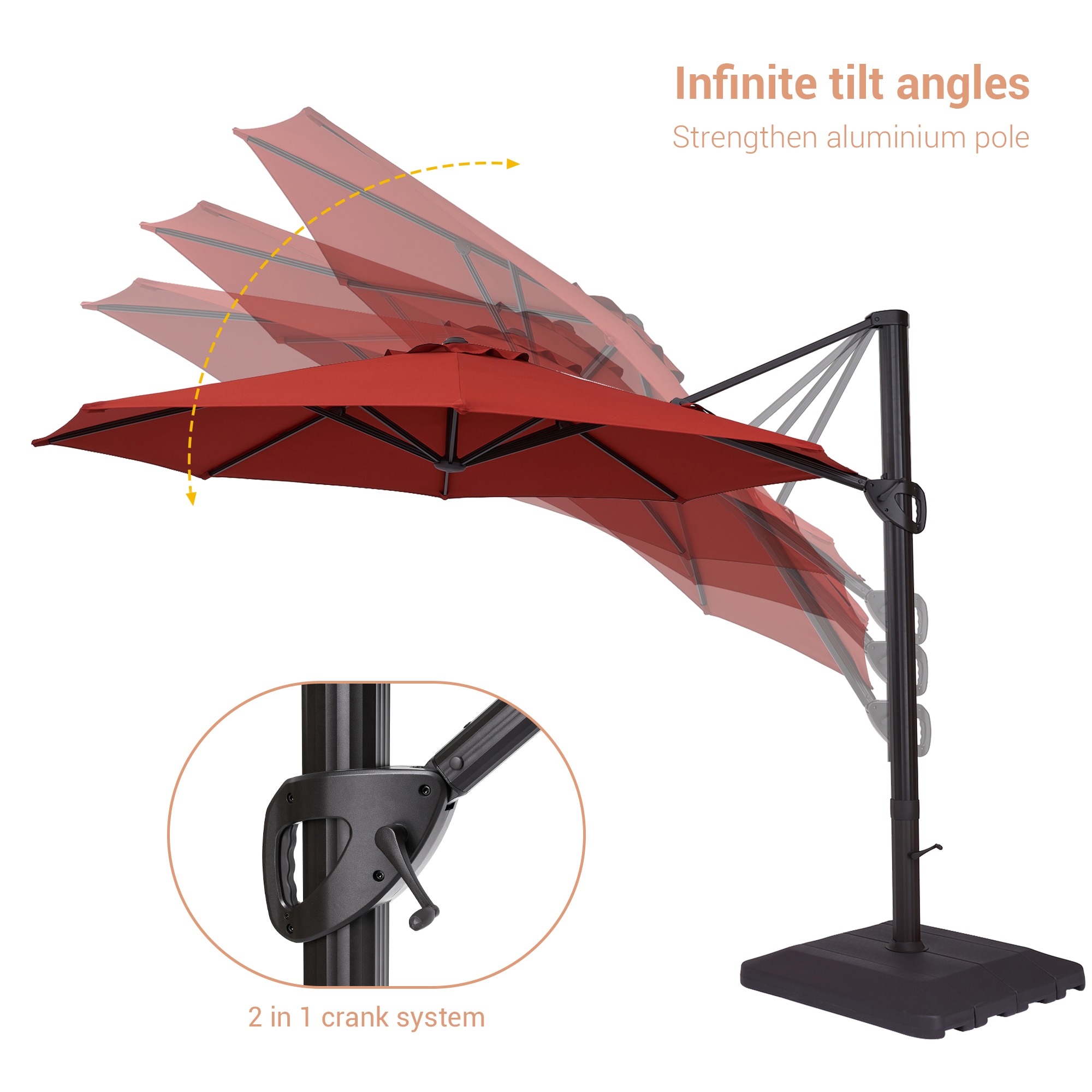 ACEGOSES 11-ft Aluminum Red No-tilt Cantilever Patio Umbrella with Base ...