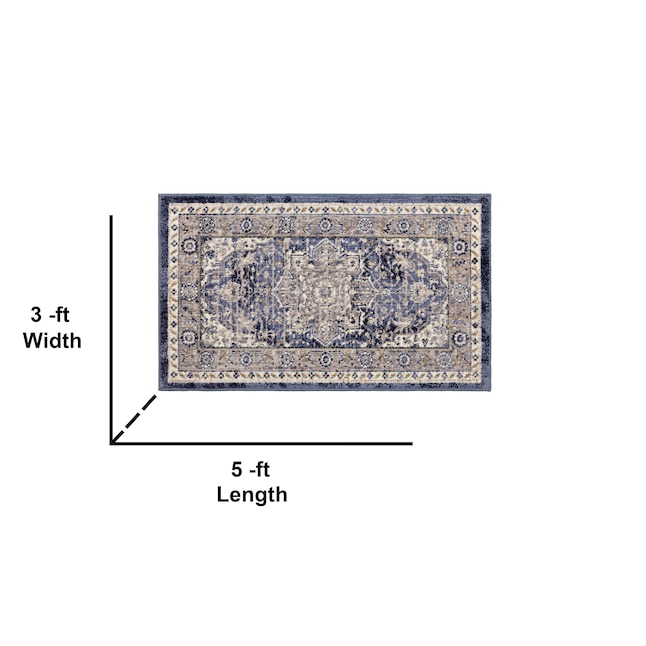 allen + roth Evelyn 3 X 5 (ft) Blue Indoor Geometric French Country ...