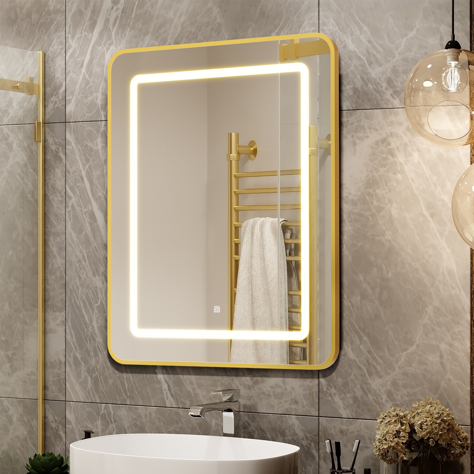 LOVMOR -  24x30 in. Surface Mount Brushed Gold Steel Tempered Glass Medicine Cabinet with Soft Cl...