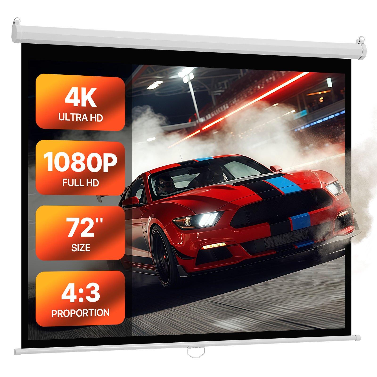 Mecale 72-in 4:3 4K HD Manual Pull-Down Projector Screen Wall Mounted Knitted PVC Surface Iron Crossbar Steel Casing
