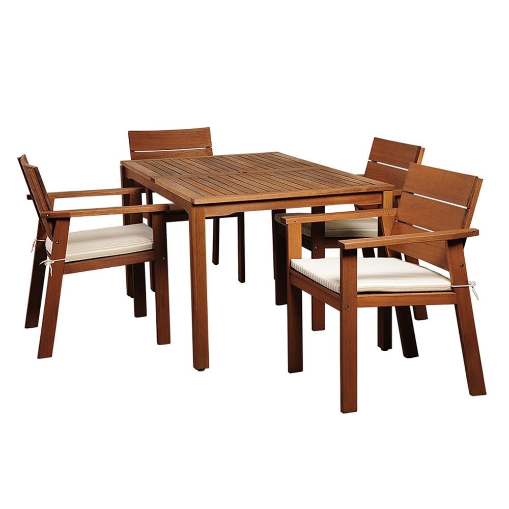 Amazonia SC NELSON5 RECT  5 -Piece Natural Wicker Patio Dining Set Wood Rectangle Table with 4 Brown Cushions Stationary Chairs