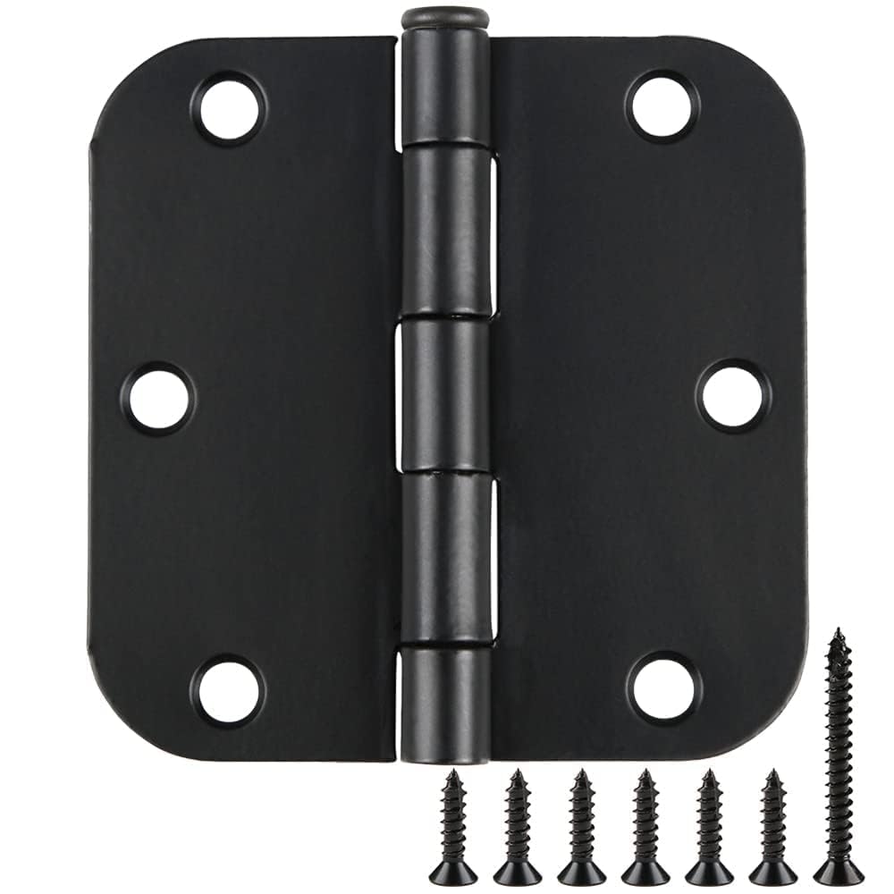 Aoibox  18 Pack 3 5 Inch Matte Black Rounded Door Hinges with 5 8 Inch Radius and Screws with 3 5 x 3 5 inch hinge size
