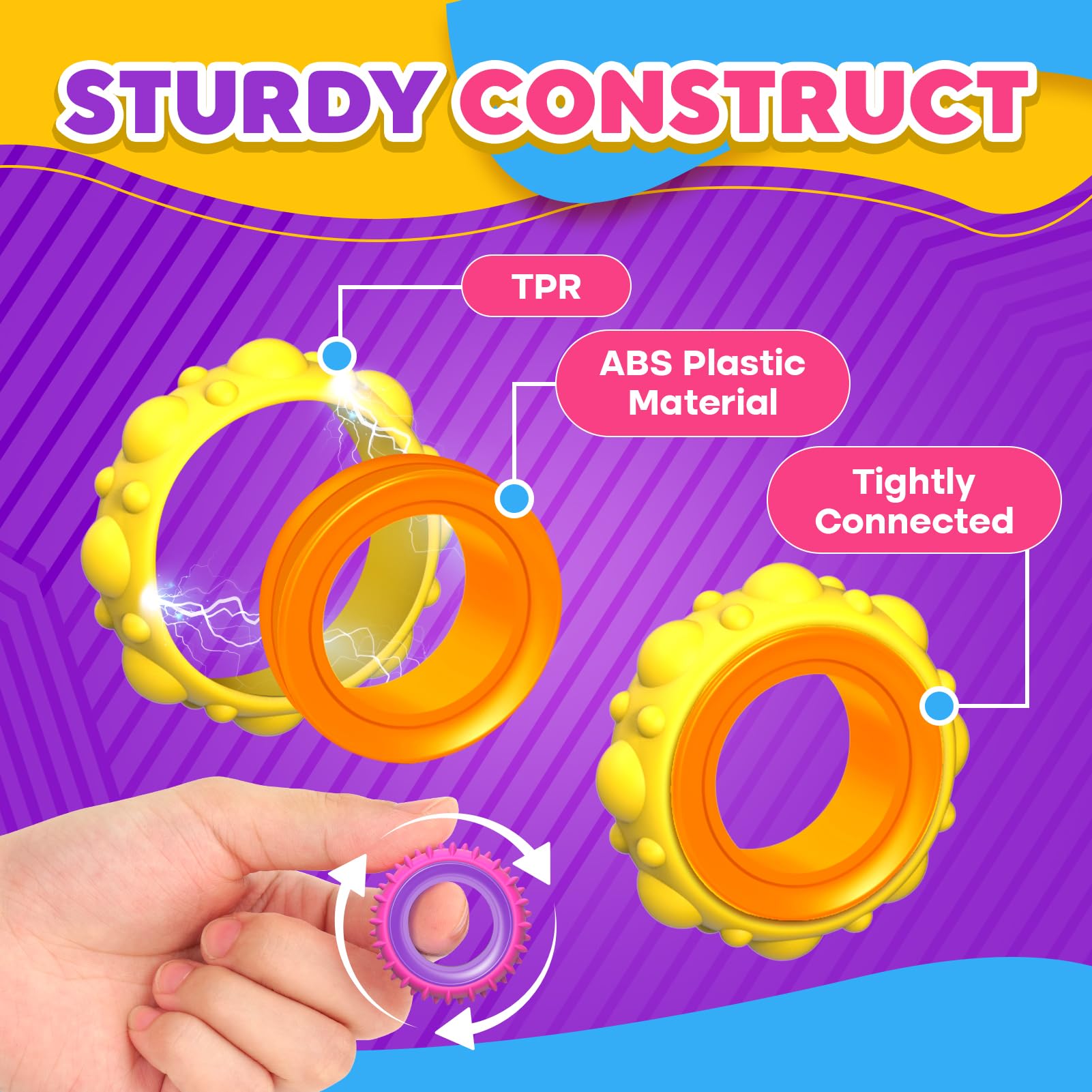 Etokfoks 12 Pack Sensory Fidget Spinner Rings for Kids Textured Finger ...