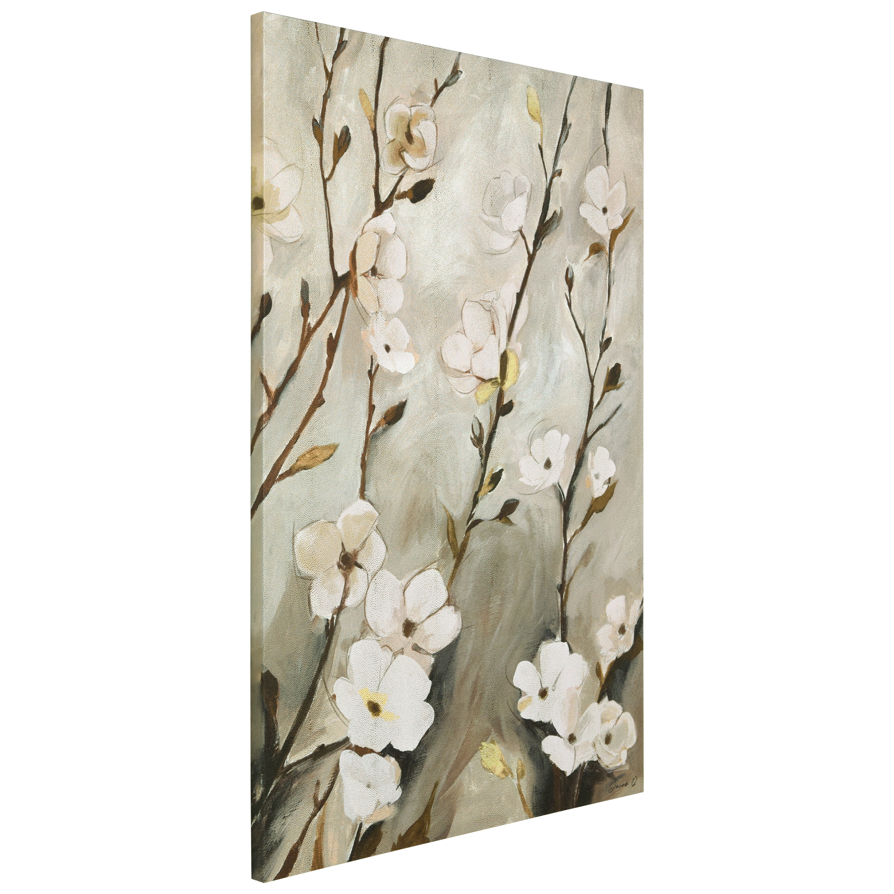 Blossoming Tranquility Gold Shagreen Floral Canvas Wall Art