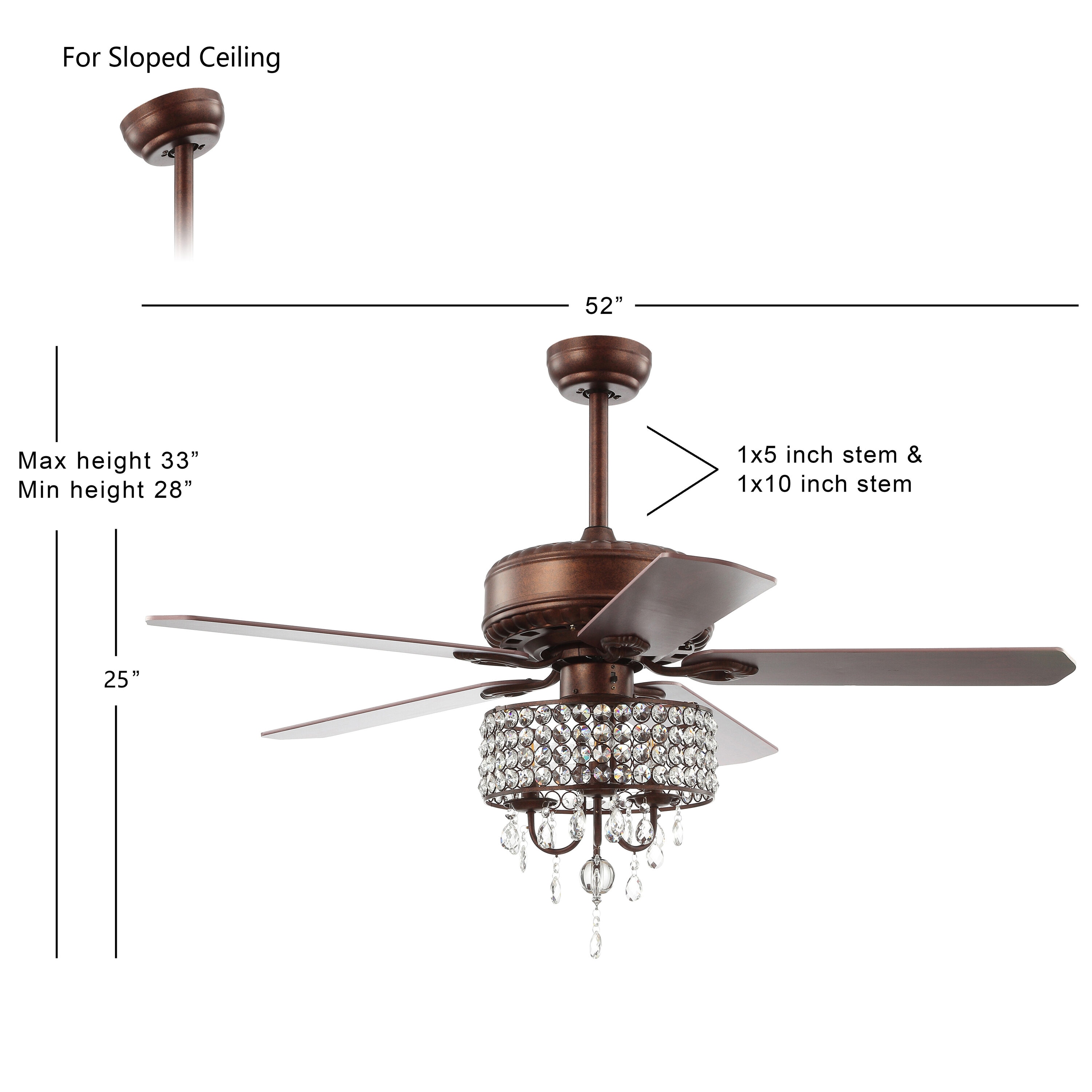 Becky 52" Classic Glam Crystal LED Chandelier Ceiling Fan, Oil Rubbed Bronze