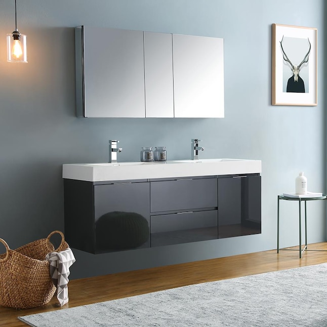 Fresca Senza 60 In Dark Slate Gray, Wall Mirror For 60 Inch Vanity Double Sink