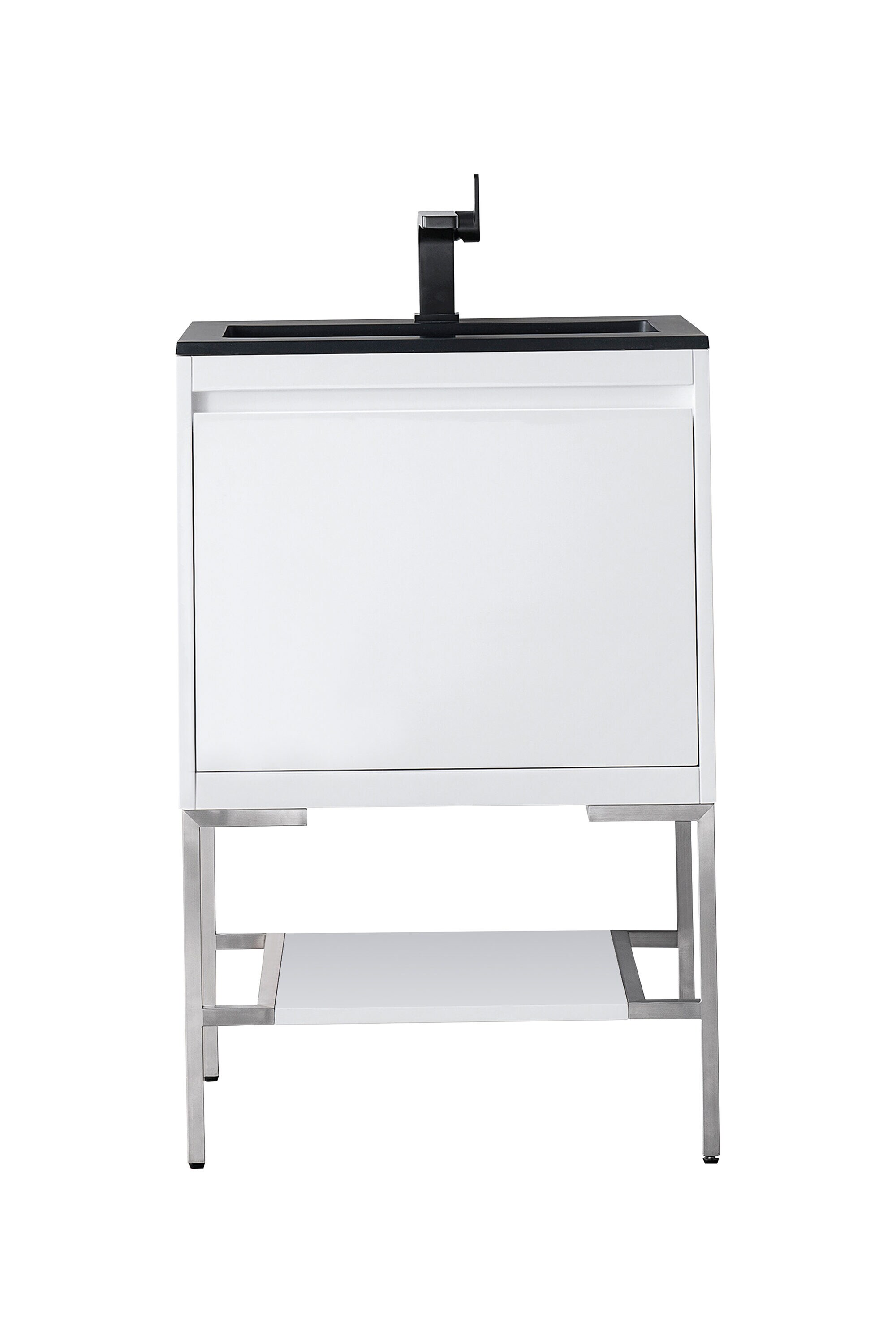 James Martin Vanities 805-V23.6-GW-BN-CH Mantova 24-in Glossy White Single Sink Bathroom Vanity with Charcoal Black Engineered Stone Top