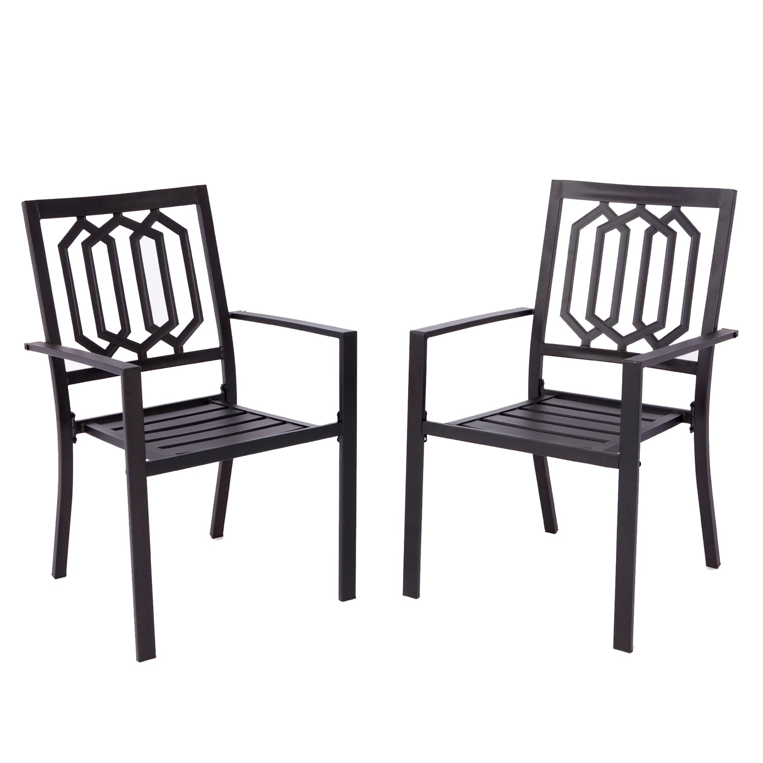 BANSA ROSE LLWY41405 Patio Chair Stackable Black Metal Frame Stationary Dining Chair with Black Slat Seat
