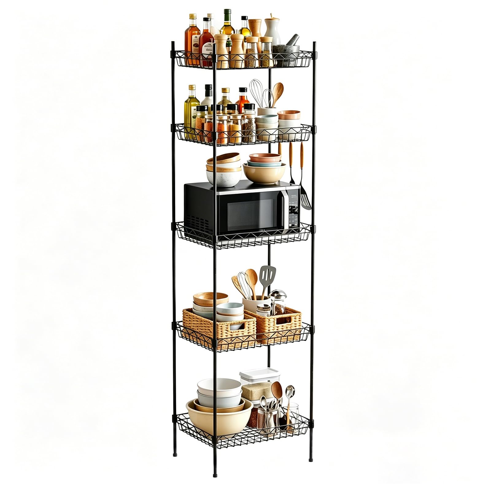 CYIKE  Adjustable 5 Shelf Wire Shelving Unit Heavy Duty Metal Storage Rack for Office Kitchen Bedroom Bathroom Laundry Pantry Garage Black 15 L