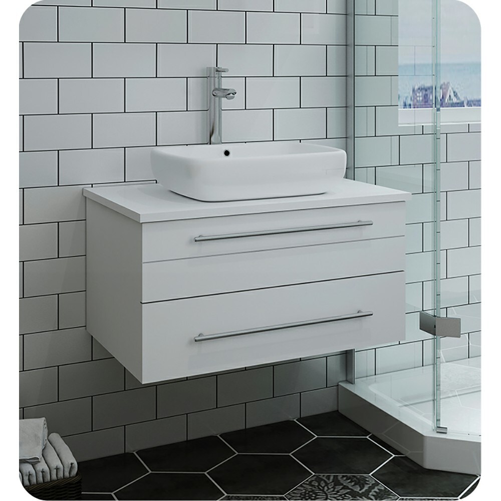 Lucera 30'' White Quartz Stone Wall-Mount Vanity