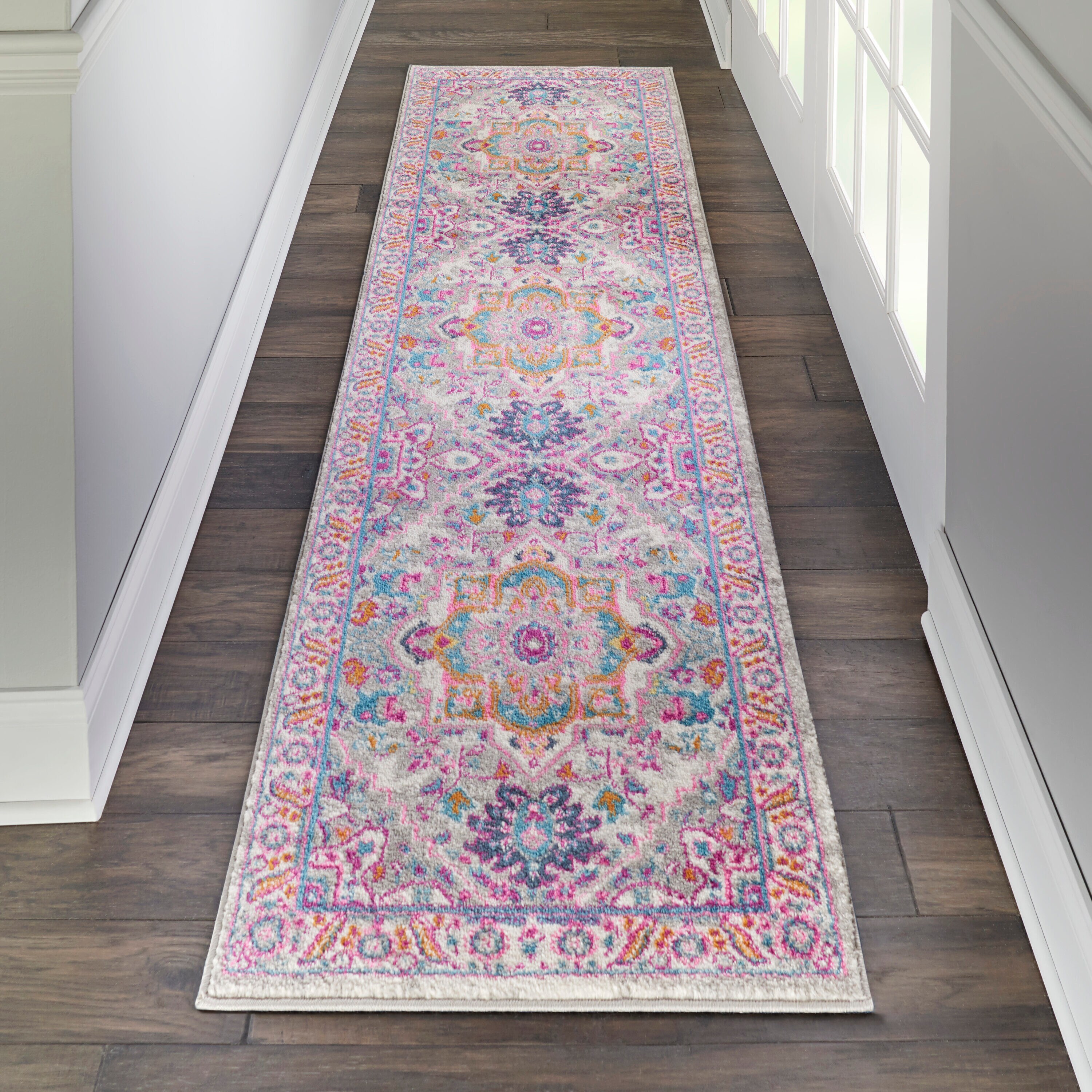 Nourison 99446761927 Passion 2 x 10 (ft) Loomed Polypropylene Light grey/pink Irregular Indoor Abstract Runner rug