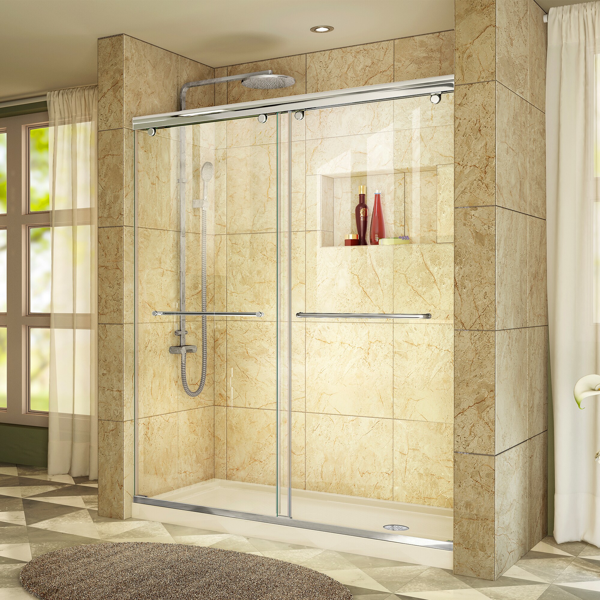DreamLine Charisma Biscuit 2-Piece 30-in x 60-in x 79-in Rectangular Alcove Shower Kit (Right Drain) with Base and Door Included
