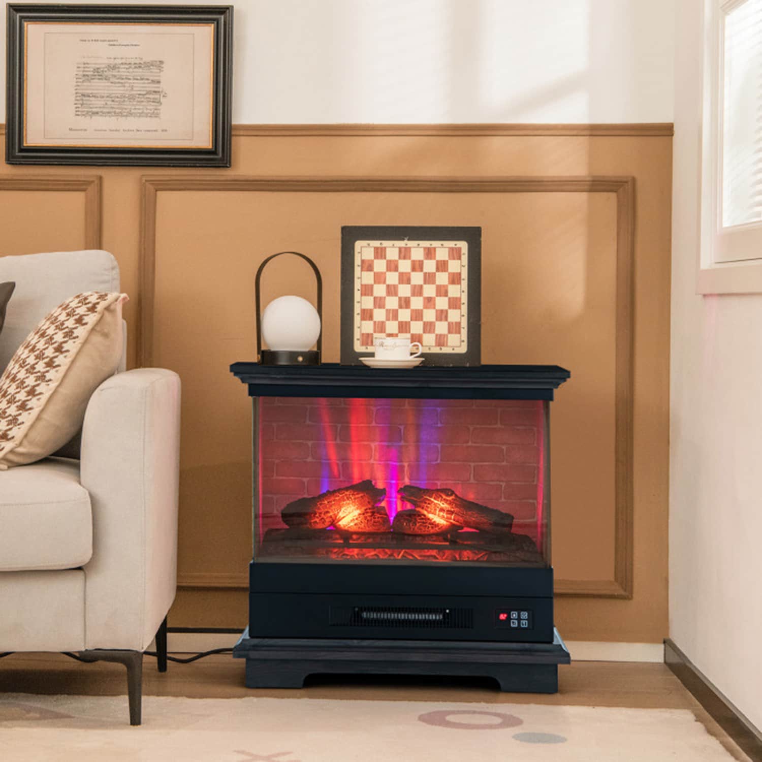 Mondawe MO-FP10560US-DK 27-Inches W Black Free standing Fan-forced Flat wall Electric Fireplace with Remote Control Included