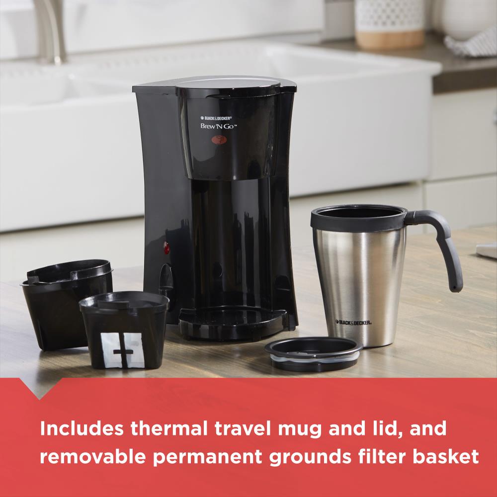 BLACK+DECKER DCM18S Brew 'n Go Personal Coffeemaker with Travel Mug, Black/Stainless  Steel 