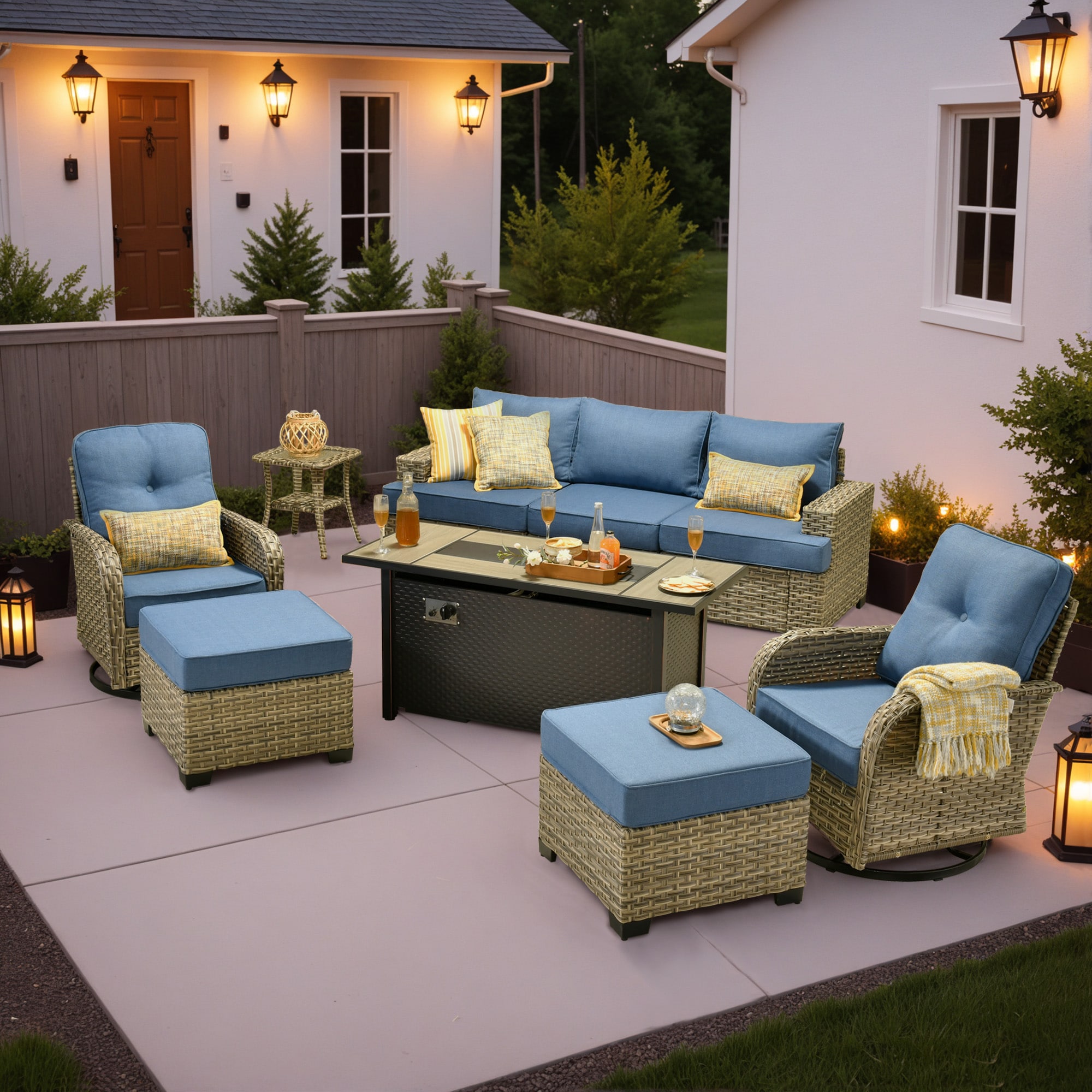ALTRIGUS 6LCFP8503VYZTBS509AL 9 -Piece Wicker Patio Sofa Conversation Set with Blue Cushions