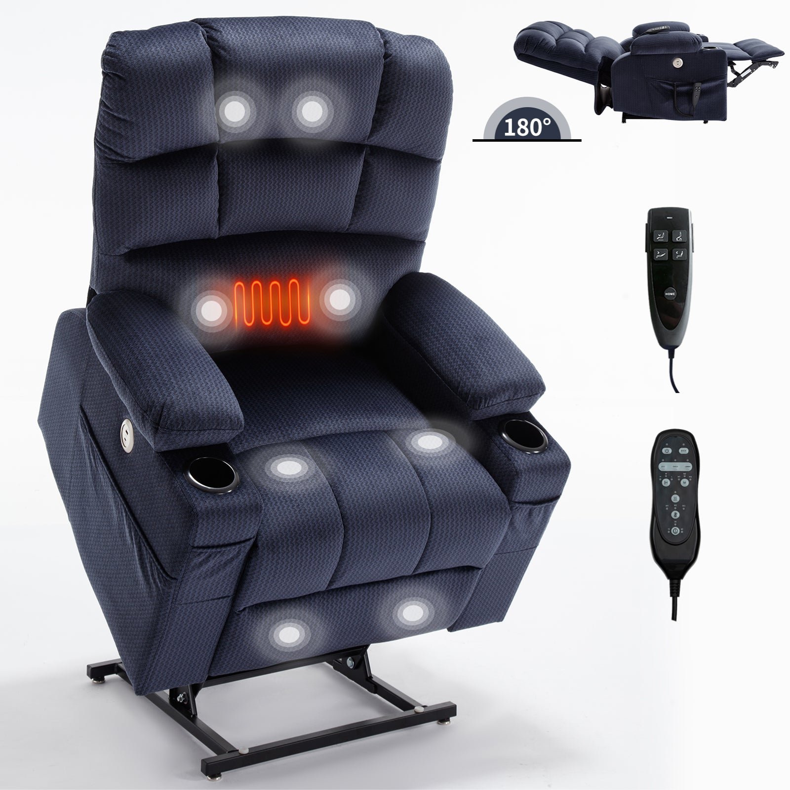 Boyel Living BL-CM24325 Blue Dual Motor Infinite Position Power Lift Recliner Chair Heavy Duty Motion Mechanism with Dual Cup Holders