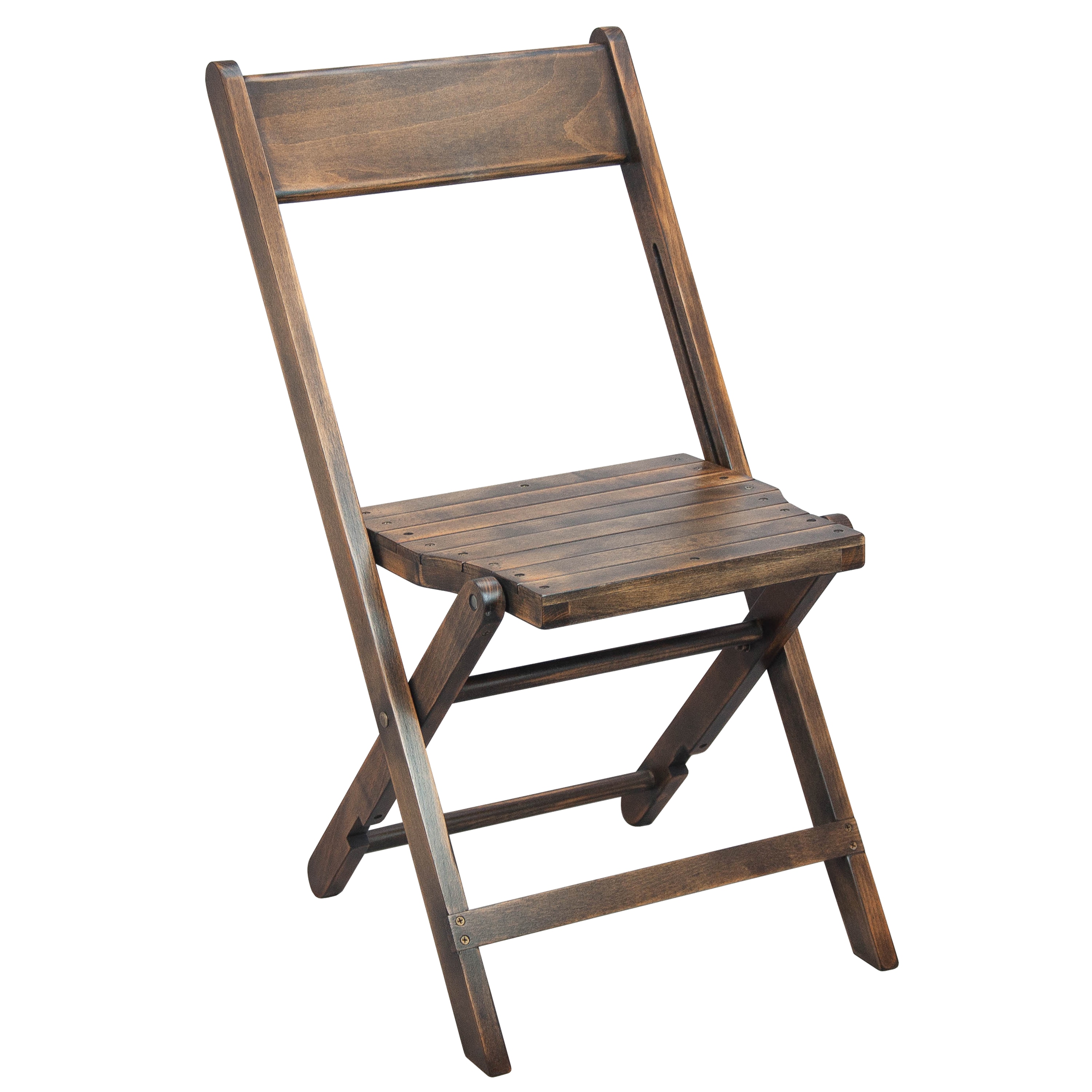 Antique Black Slatted Wood Folding Event Chair, Set of 4
