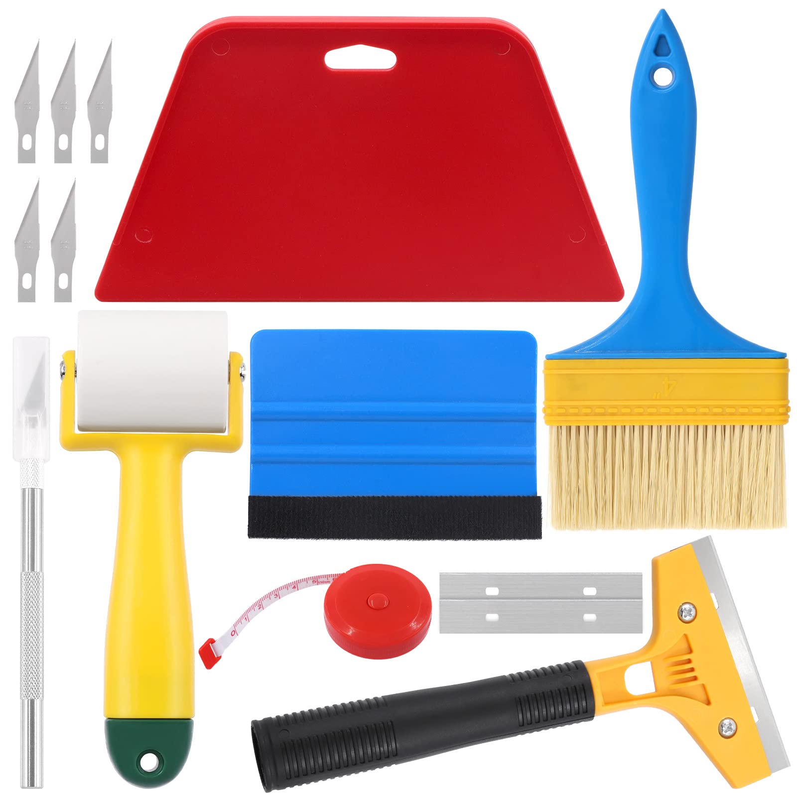 LAIFUCAM  14 Piece Wallpaper Tool Kit with Squeegee Seam Roller Brush Craft Knife Tape Measure Scraper for Wallpaper Contact Paper Vinyl Window